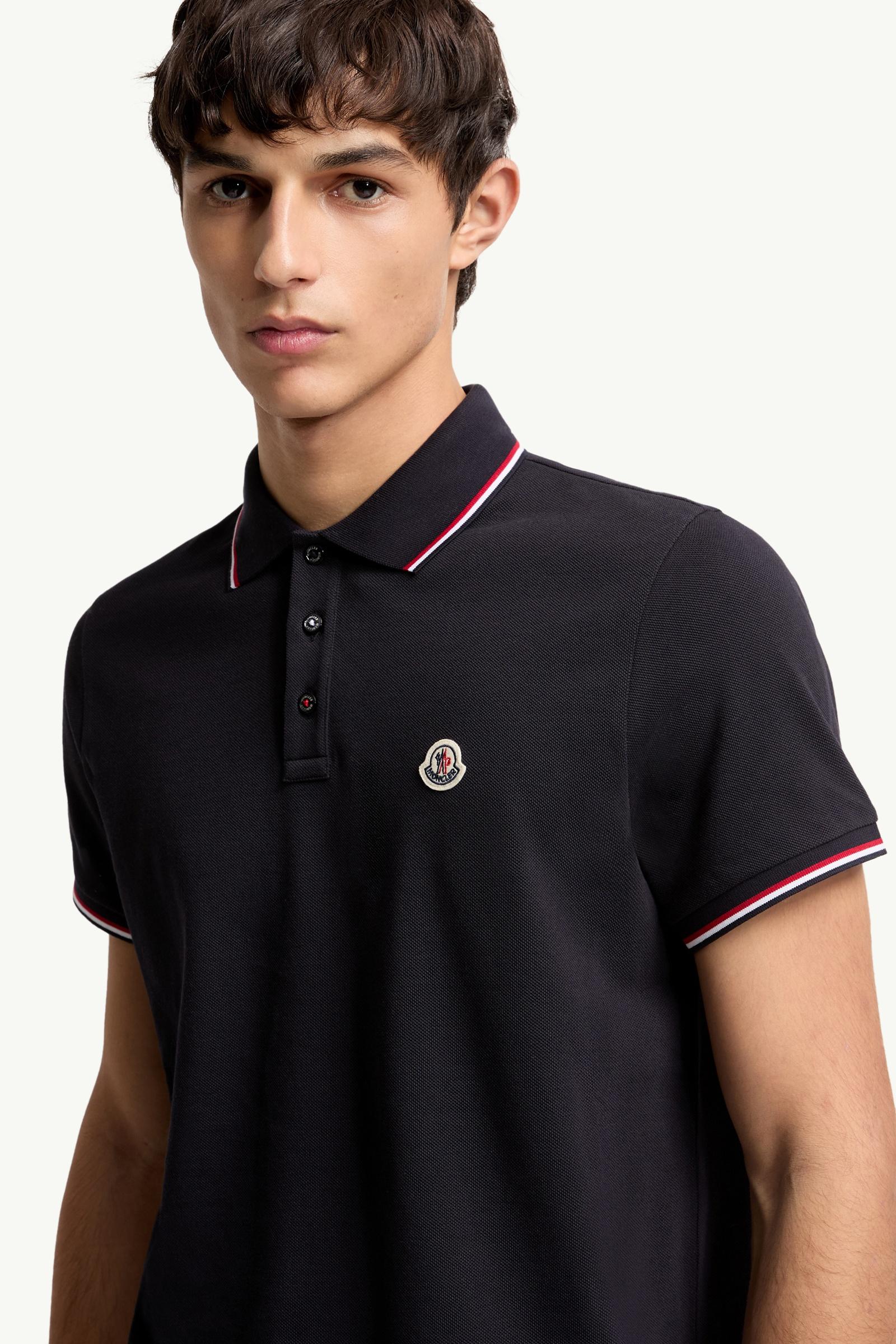 Dark Blue Tricolor-Trimmed Cotton Piquet Polo Shirt - Polos & T