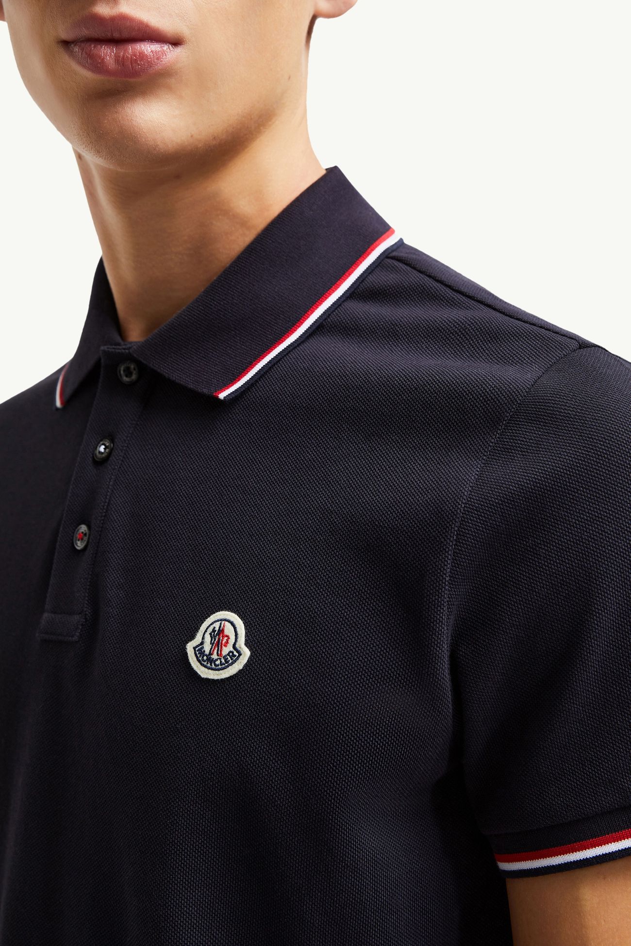 三色飾邊珠地棉Polo恤 男士 深藍色 Moncler 5