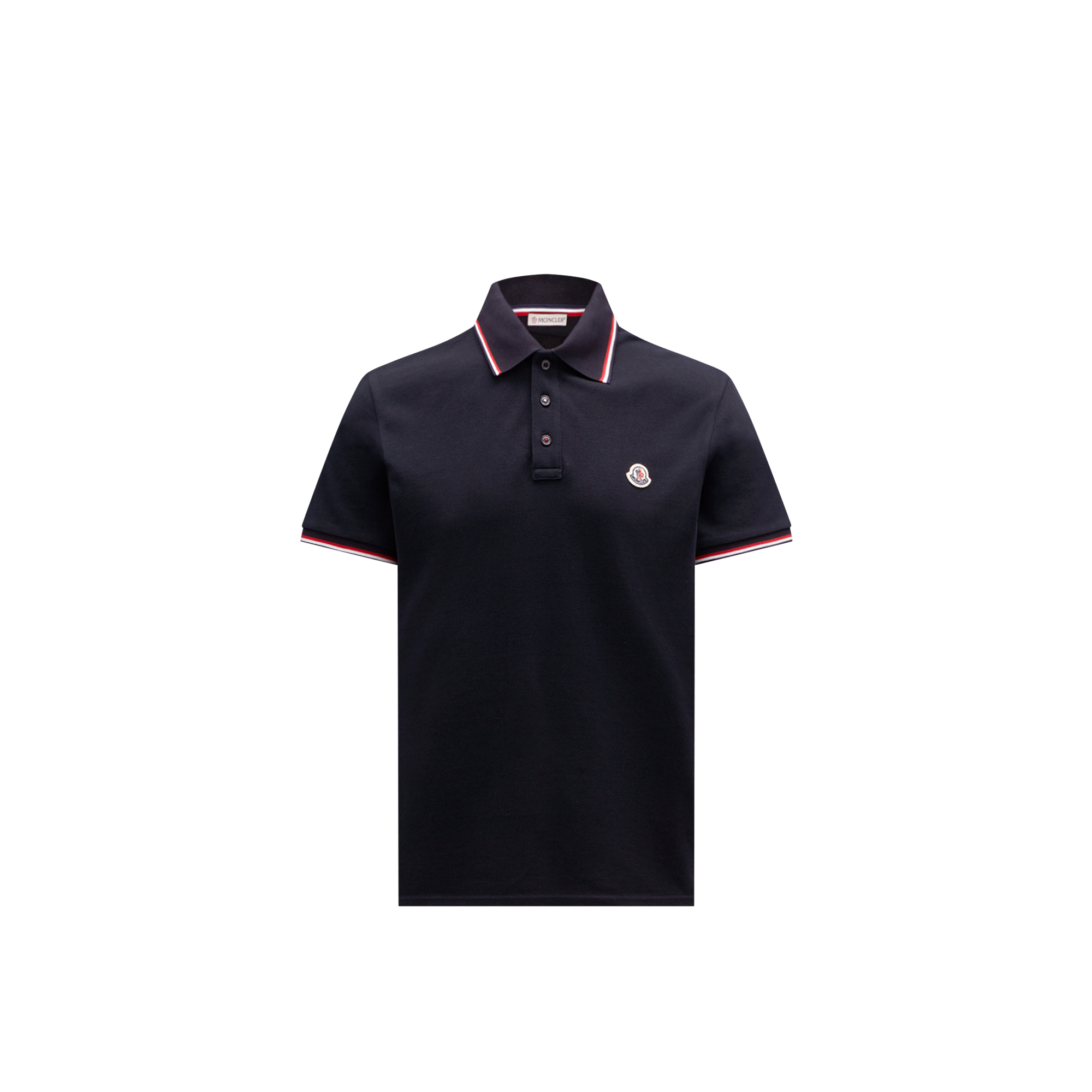 Moncler  Polo In Piquet Di Cotone Con Finiture Tricolore Uomo da Blu, Taglia: L