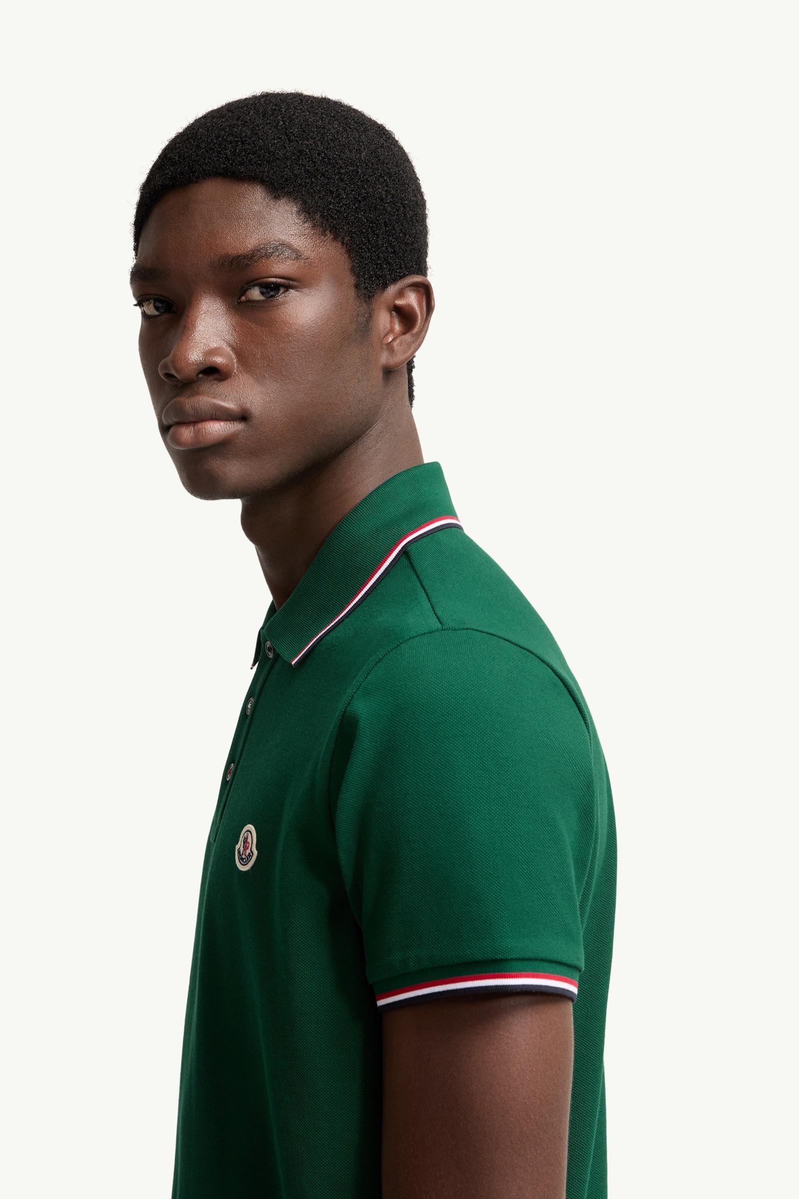 Leaf Green Tricolor-Trimmed Cotton Piquet Polo Shirt - Polos & T