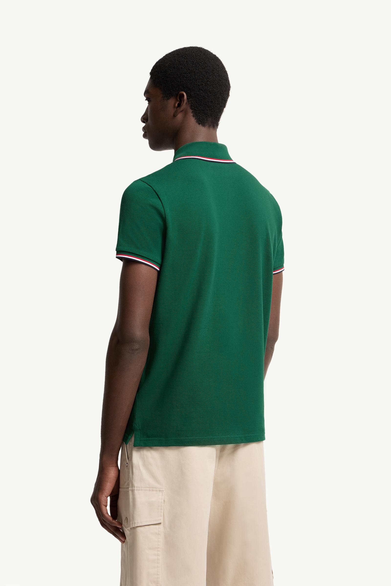 Leaf Green Tricolor-Trimmed Cotton Piquet Polo Shirt - Polos & T