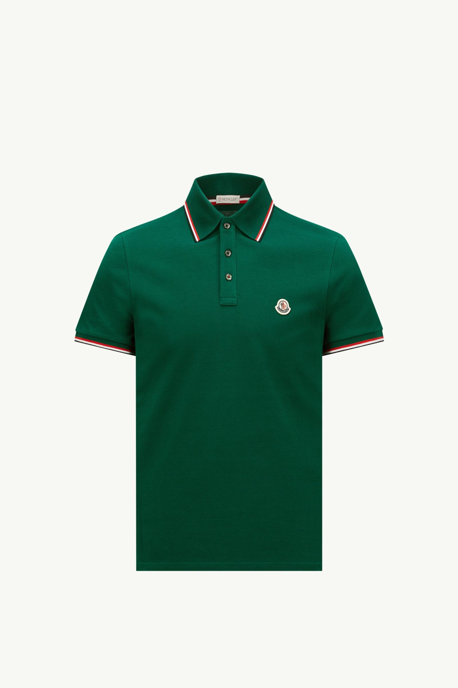 Leaf Green Tricolor-Trimmed Cotton Piquet Polo Shirt - Polos & T