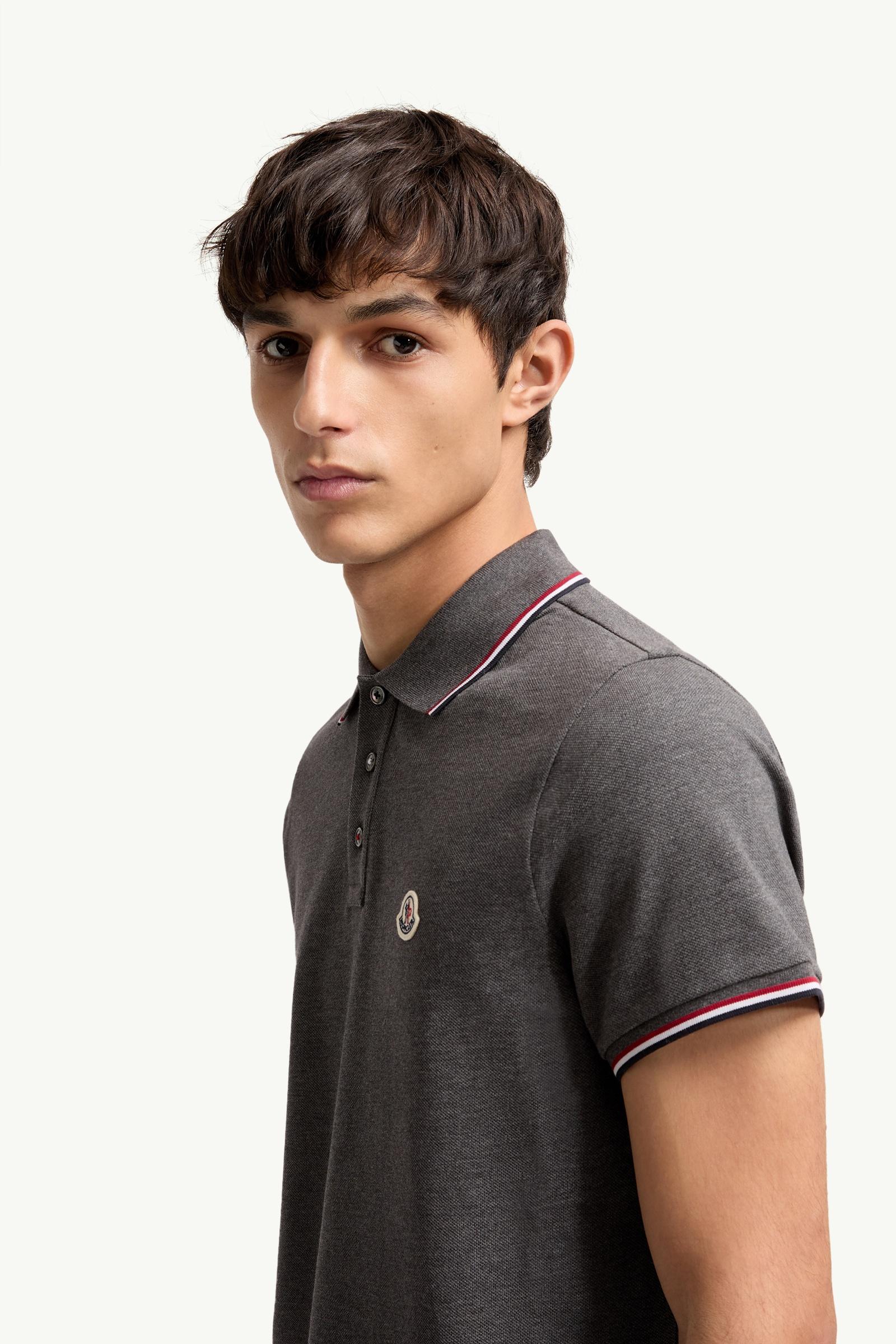 Dark Gray Tricolour-Trimmed Cotton Piquet Polo Shirt - Polos & T
