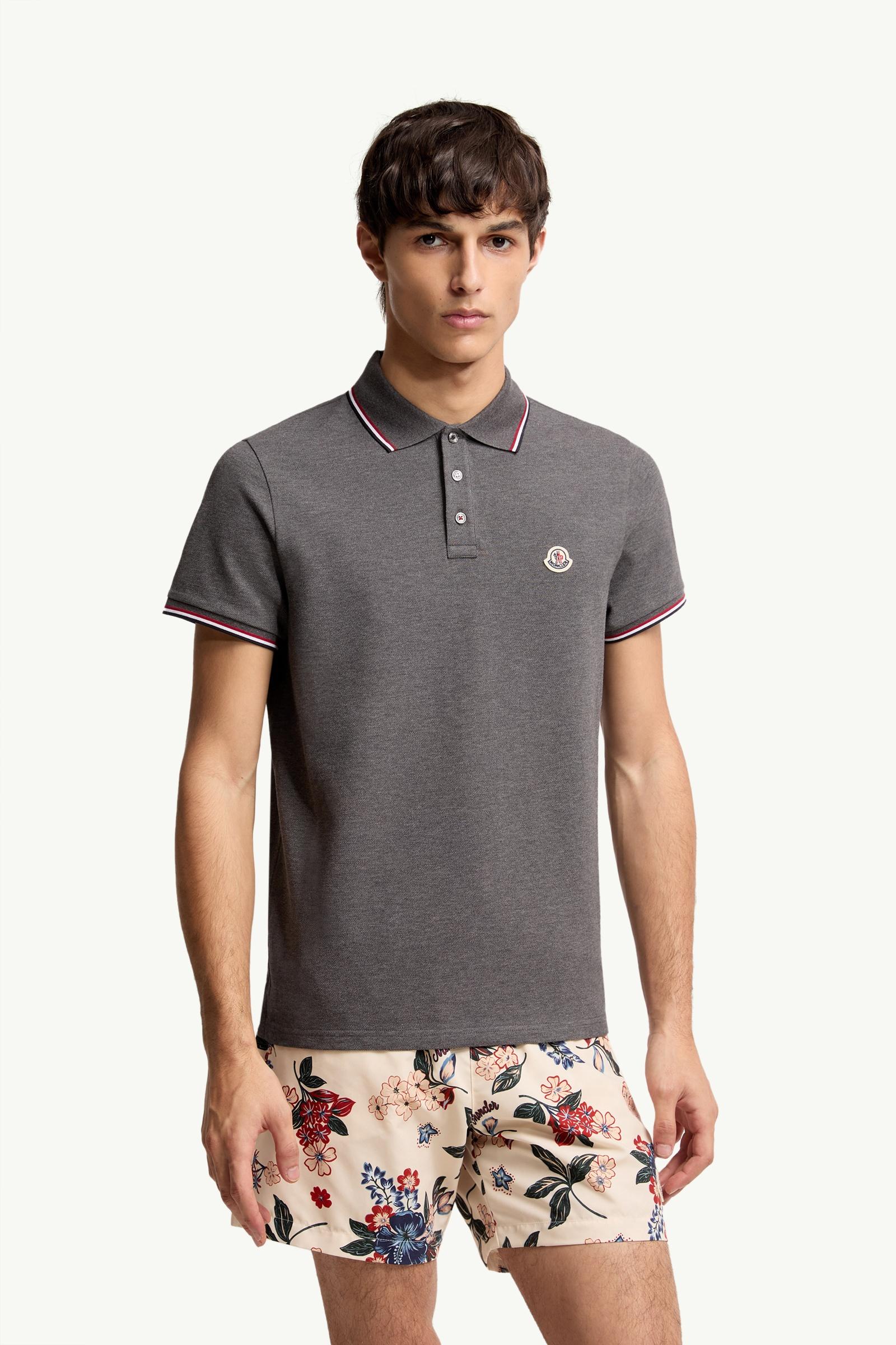 Dark Grey Tricolor-Trimmed Cotton Piquet Polo Shirt - Polos & T