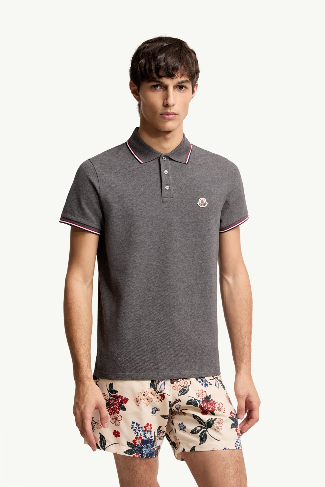 Tricolour-Trimmed Cotton Piquet Polo Shirt Men Dark Gray Moncler 3