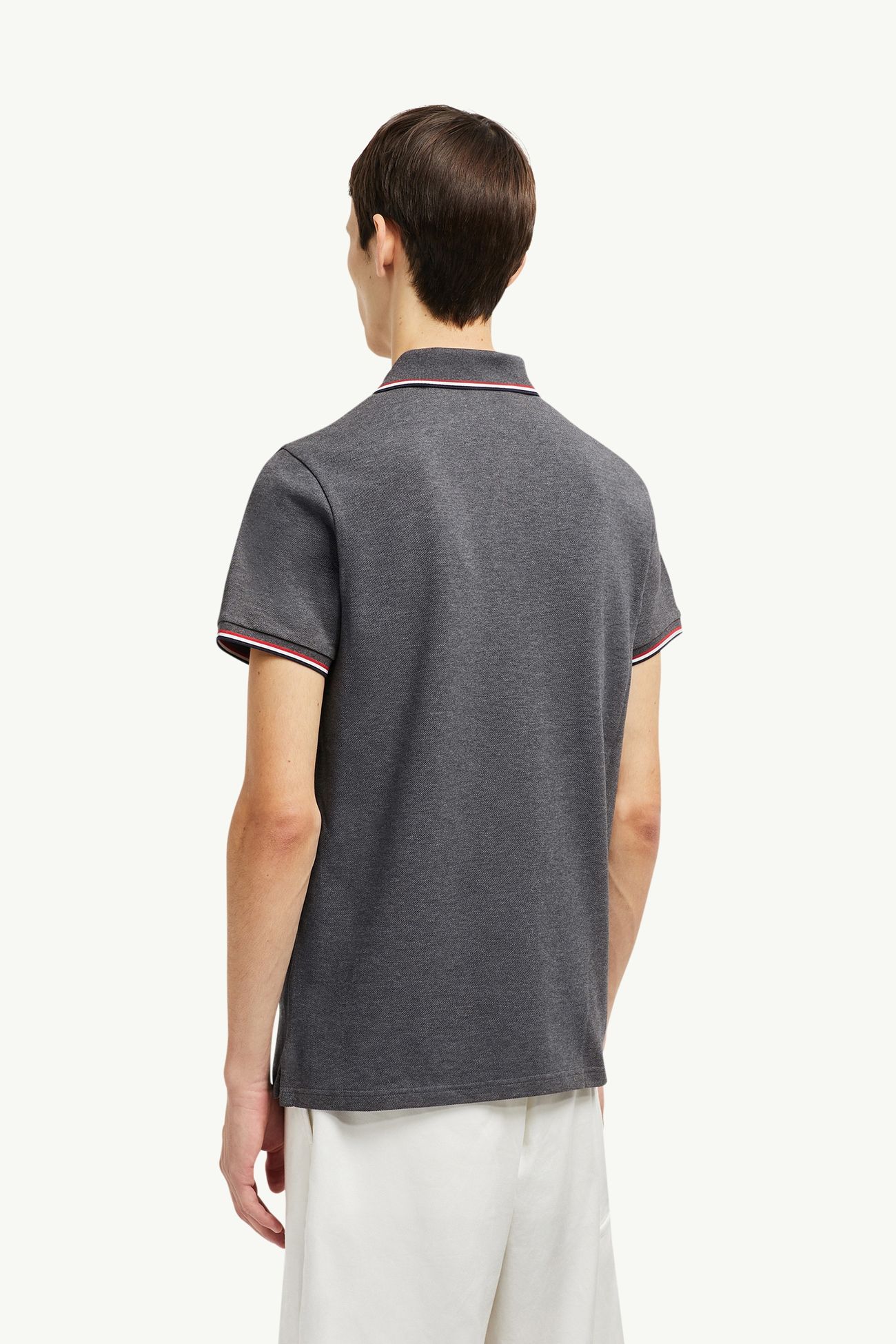 Polo de piqué de algodón con ribetes tricolor Hombre Gris oscuro Moncler 4