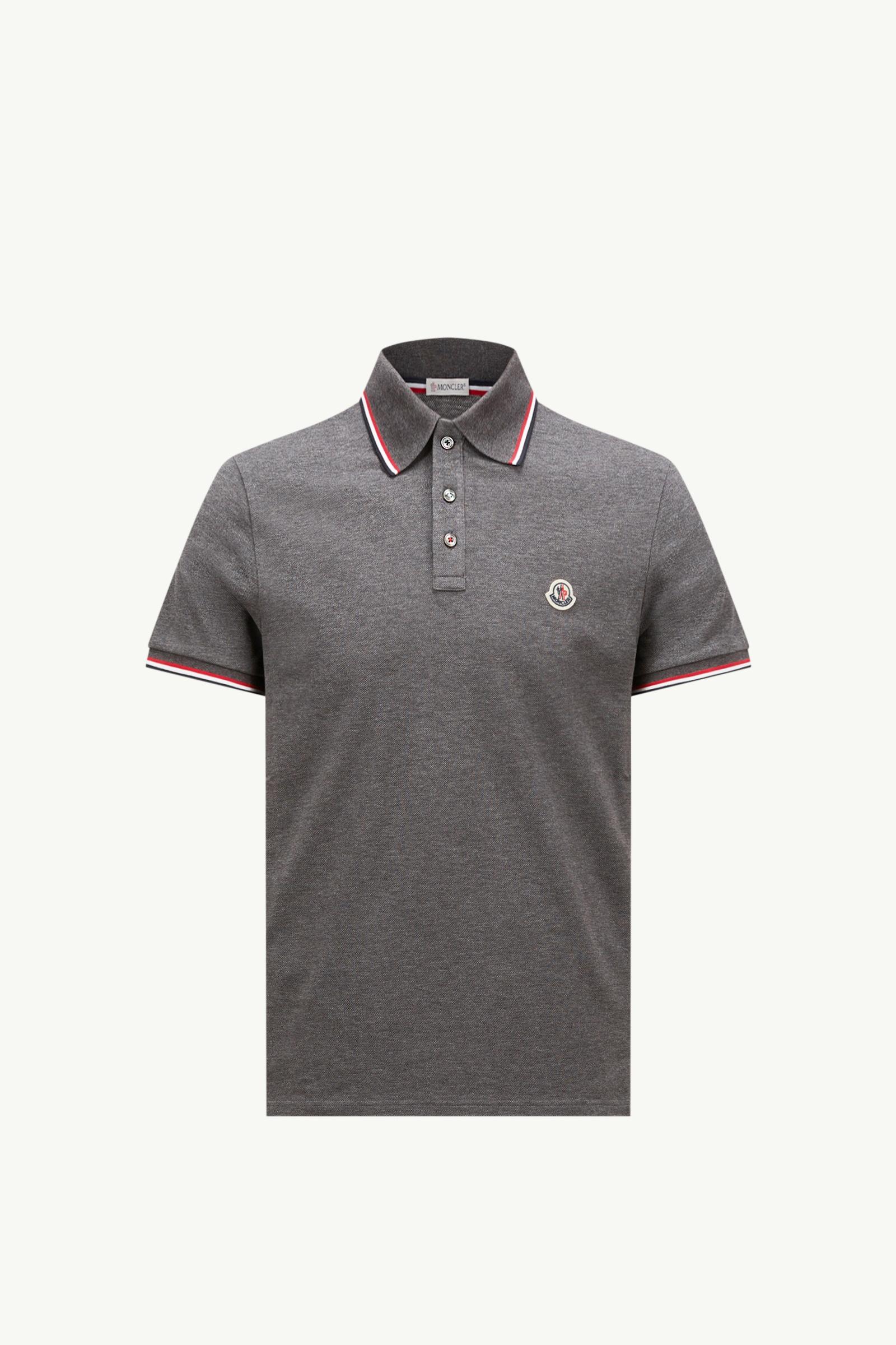 Dark Gray Tricolour-Trimmed Cotton Piquet Polo Shirt - Polos & T