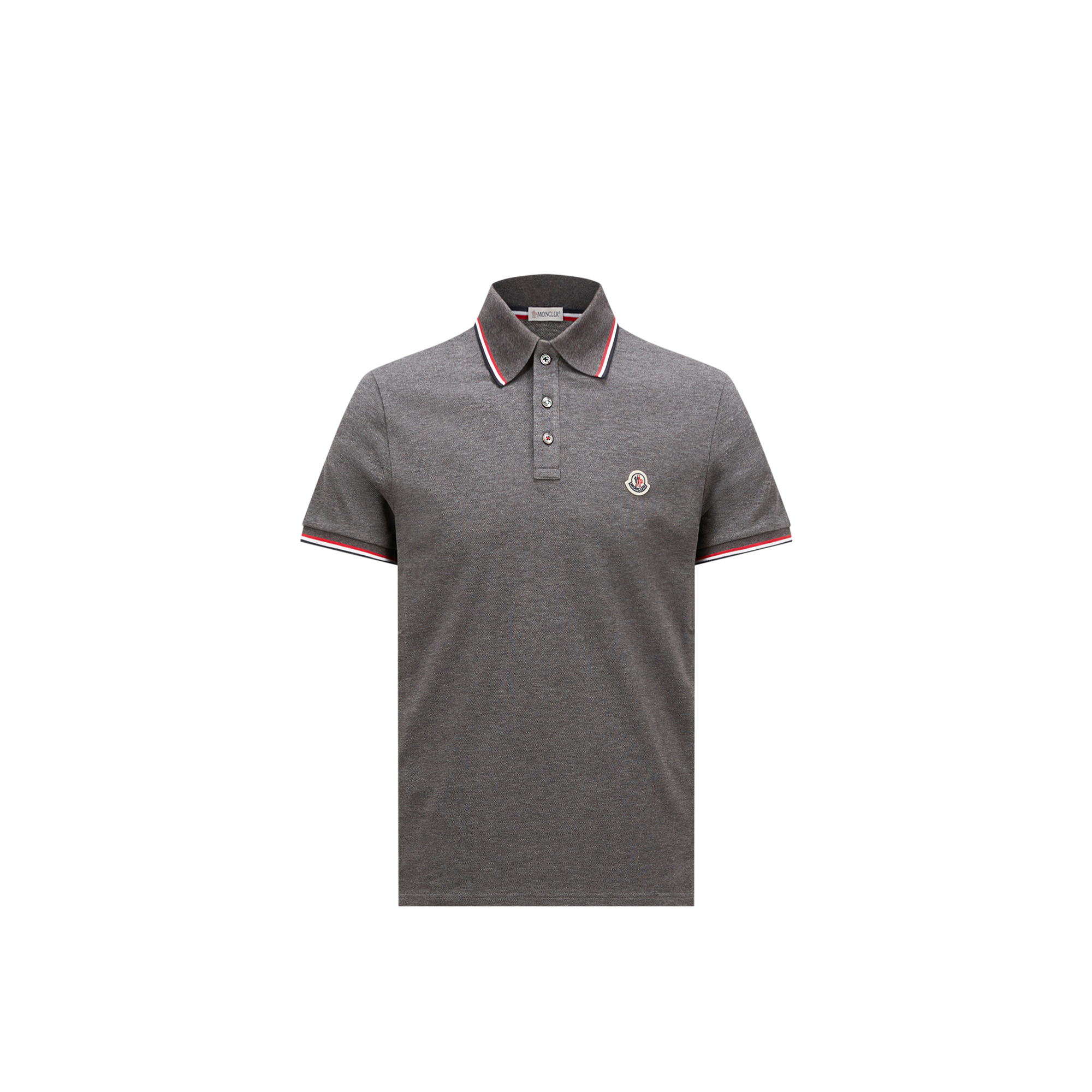 Moncler   Tricolour-Trimmed Cotton Piquet Polo Shirt for Men in Gray, Size: Xs