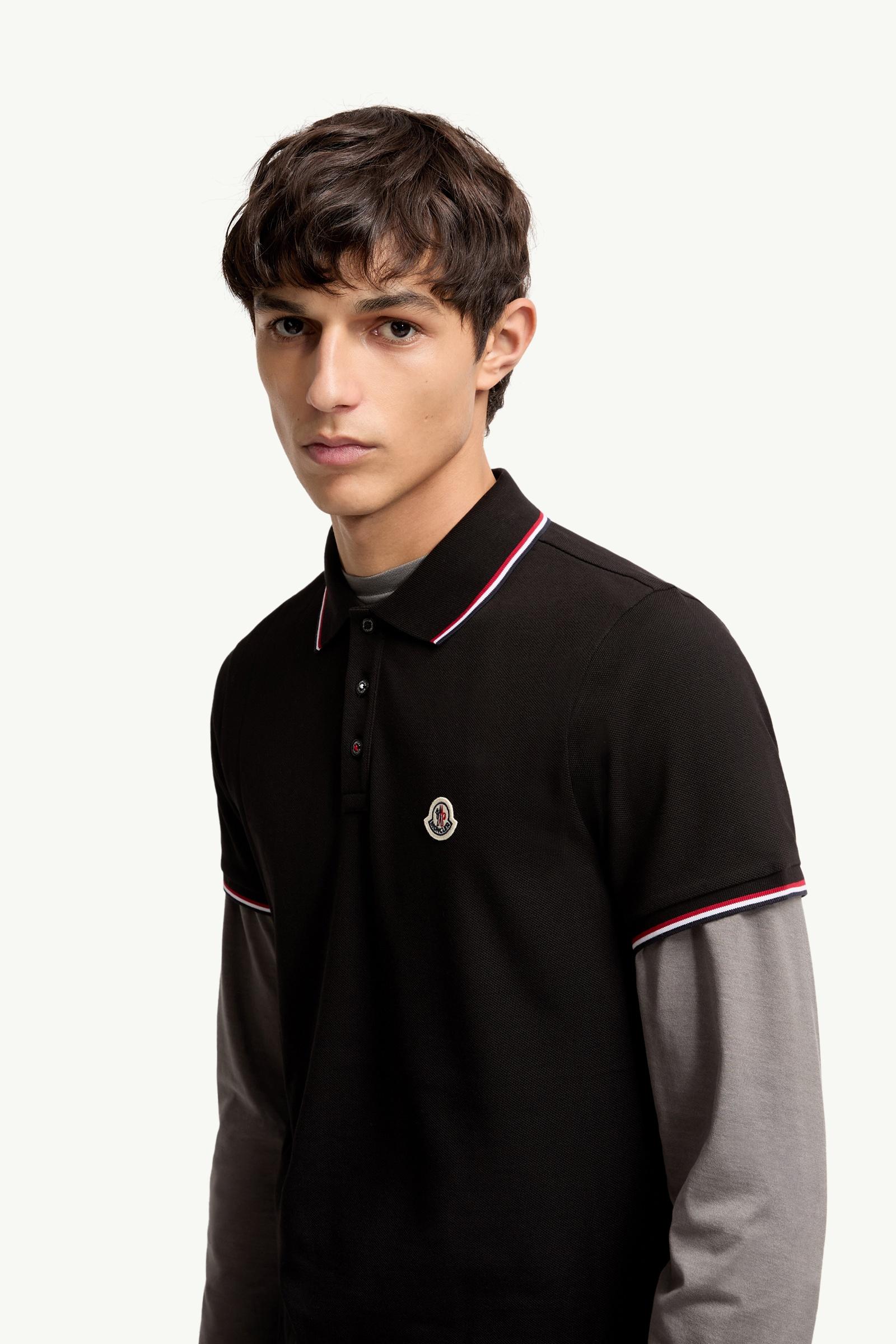 Black Tricolor-Trimmed Cotton Piquet Polo Shirt - Polos & T-shirts