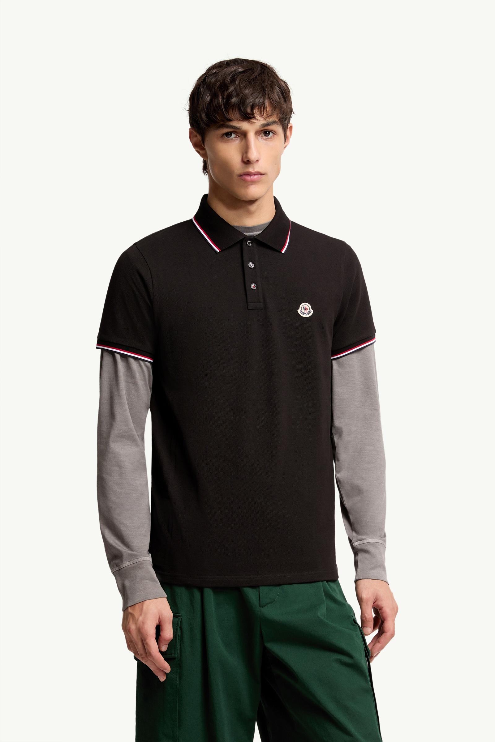 Black Tricolor-Trimmed Cotton Piquet Polo Shirt - Polos & T-shirts