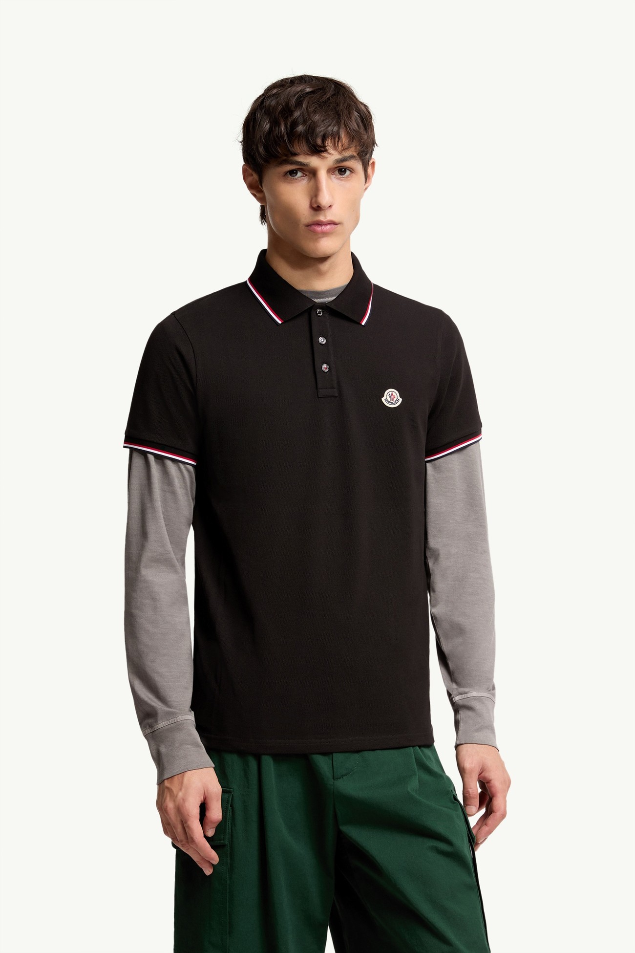男士三色饰边棉质珠地Polo衫 男士 黑色 Moncler 3