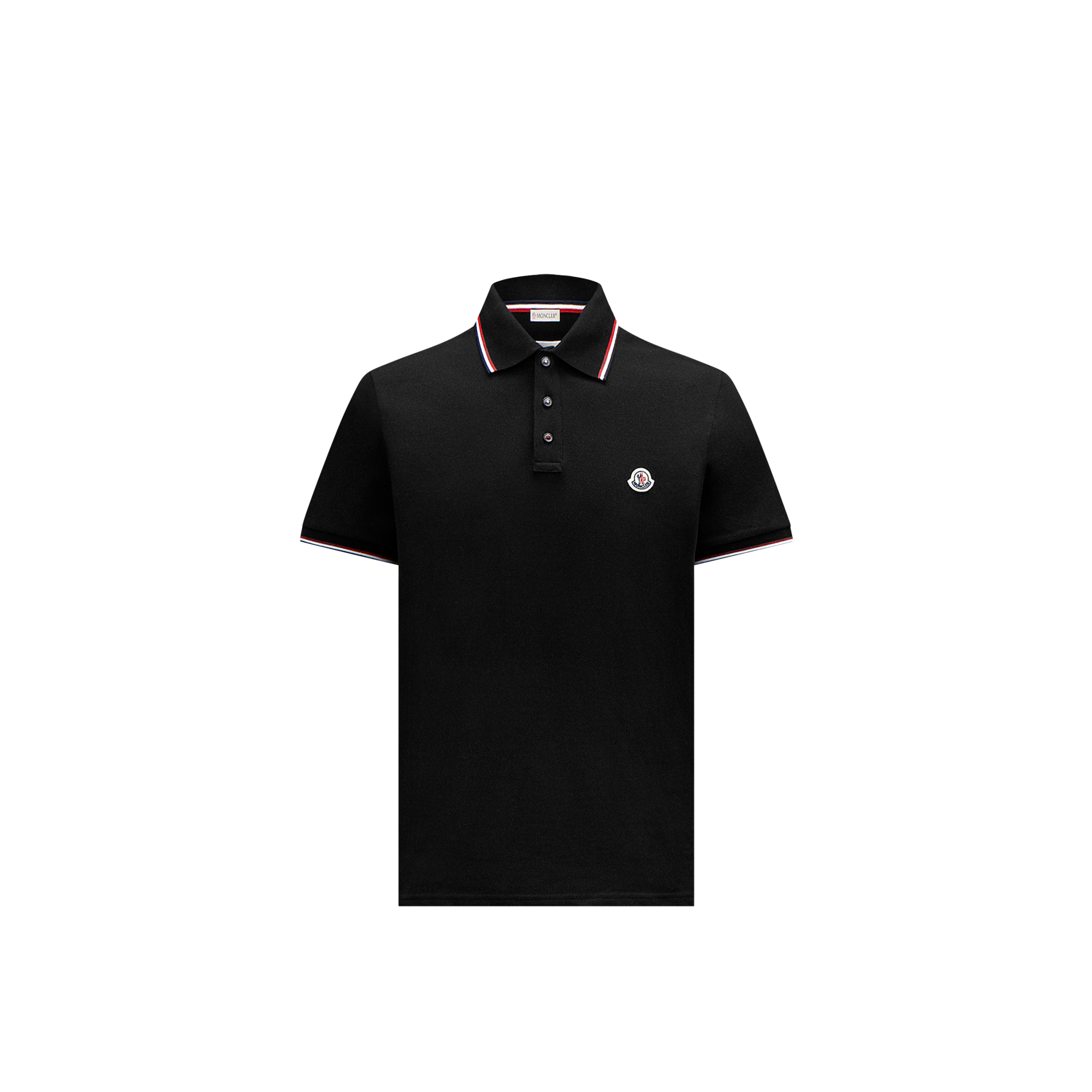 Moncler  Polo In Piquet Di Cotone Con Finiture Tricolore Uomo da Nero, Taglia: L