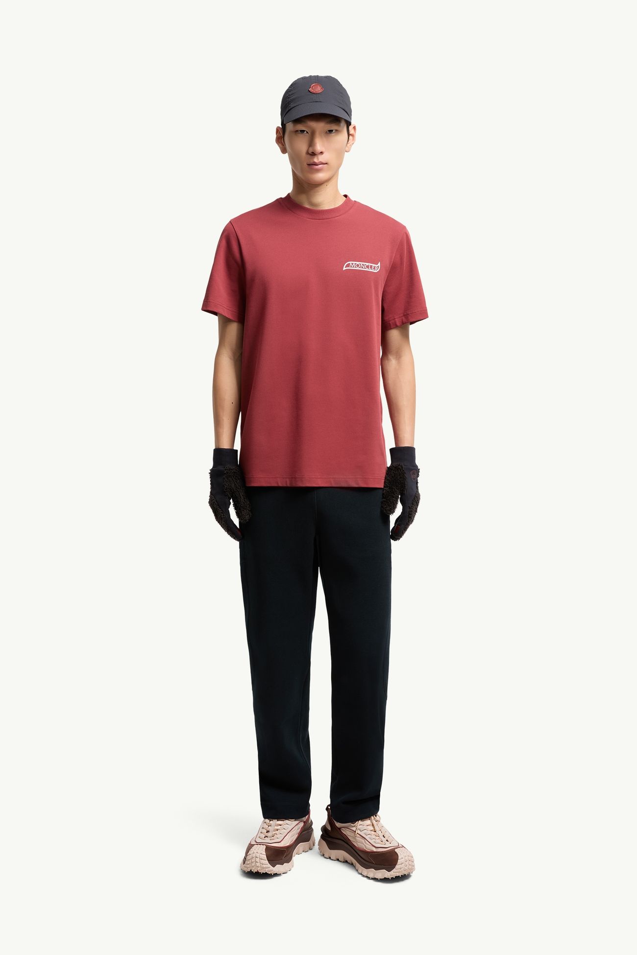Camiseta de algodón con logotipo Hombre Rojo Oscuro Moncler 0