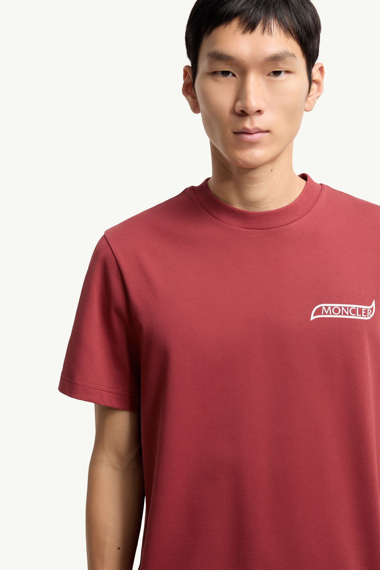 Camiseta de algodón con logotipo Hombre Rojo Oscuro Moncler 5