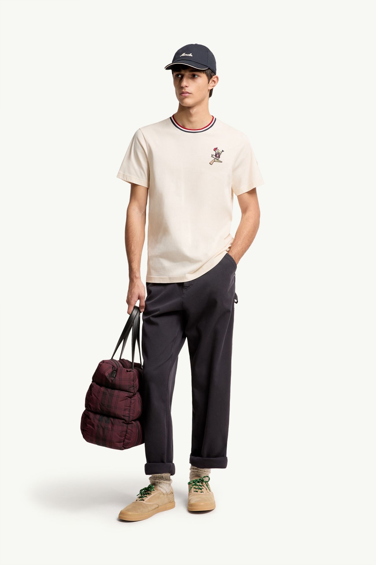 T-shirt en coton à empiècement logo MonDuck Hommes Blanc Ivoire Moncler 0