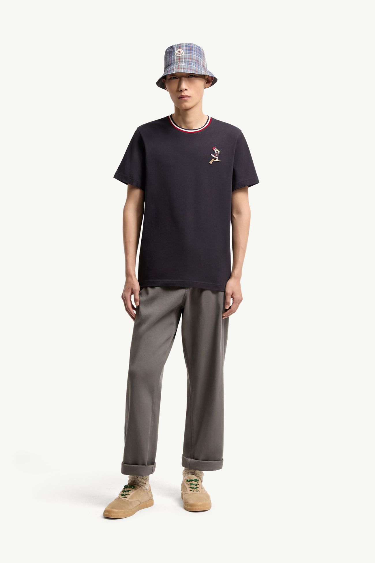 MonDuck Logo Patch Cotton T-Shirt Men Navy Blue Moncler 0