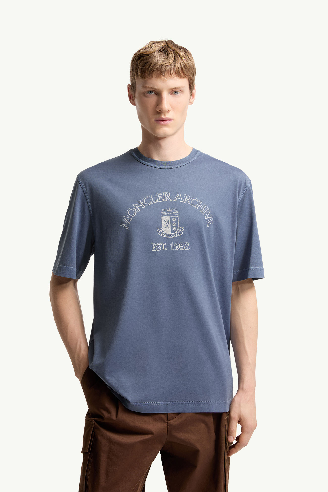 T-shirt en coton à imprimé logo Hommes Bleu Cobalt Moncler 3