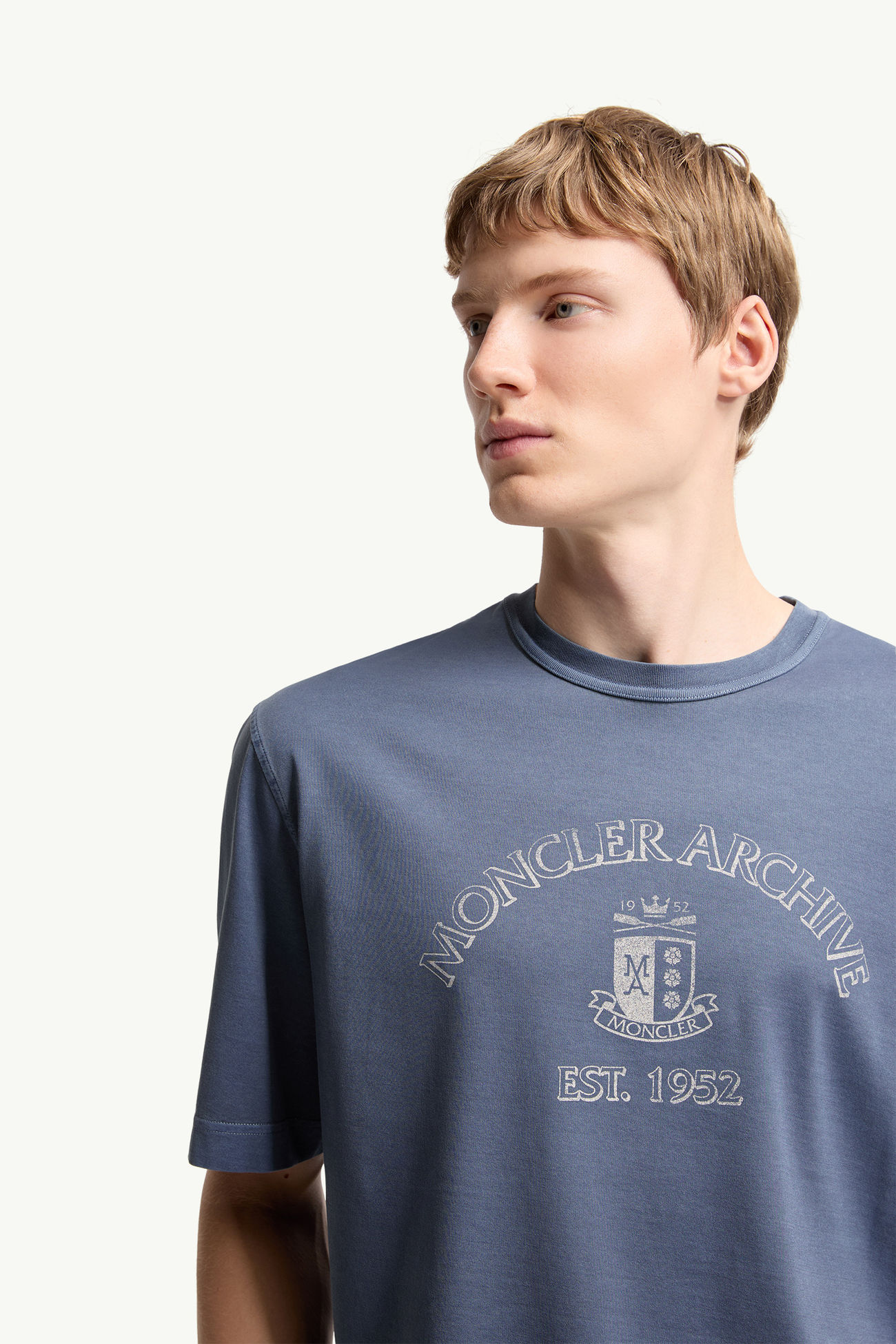 Logo Print Cotton T-Shirt Men Cobalt Blue Moncler 5