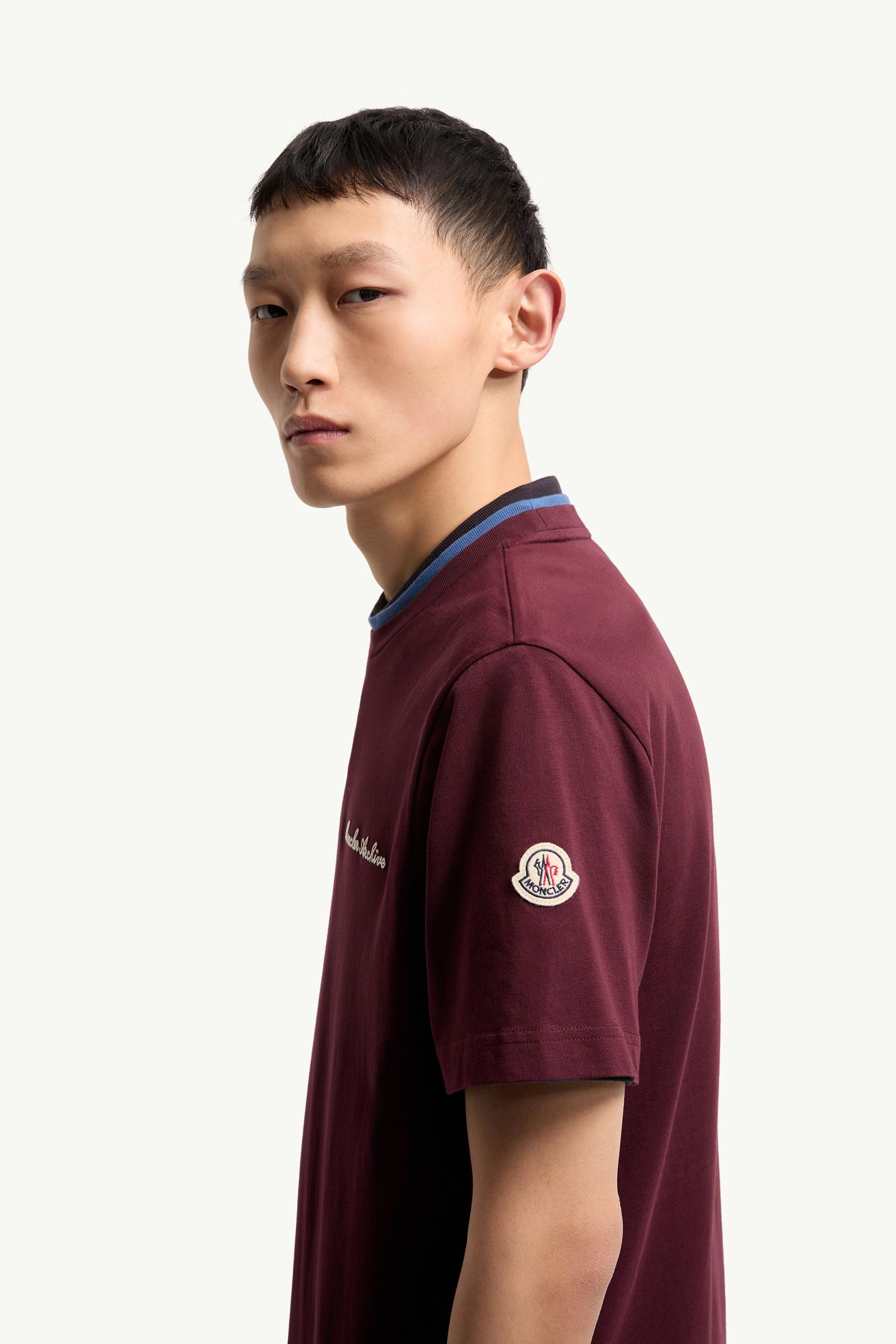 Burgundy Embroidered Logo Cotton T-Shirt - Polos & T-shirts for