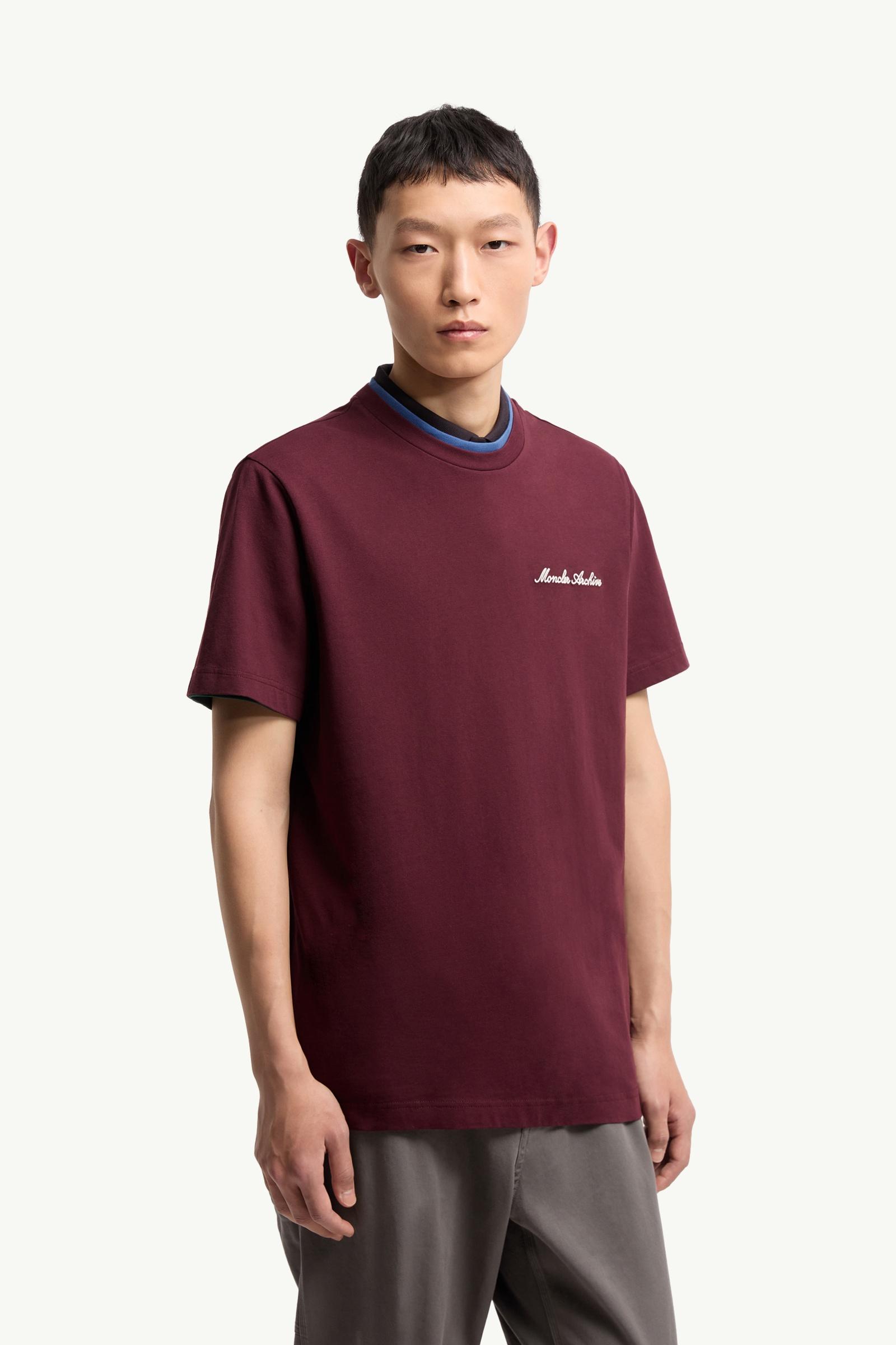 Burgundy Embroidered Logo Cotton T-Shirt - Polos & T-shirts for