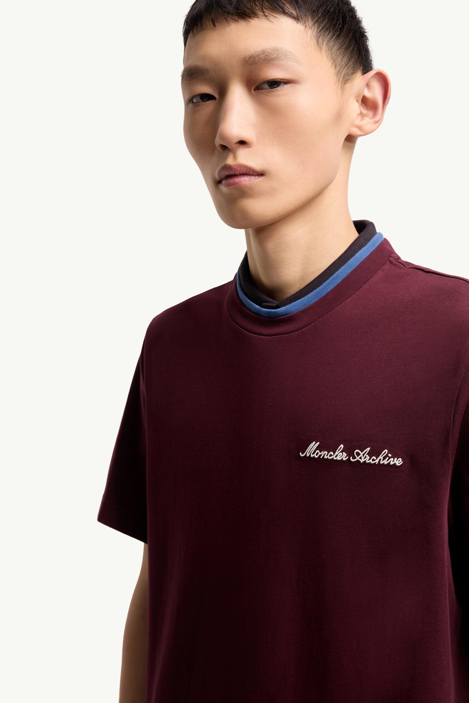 Burgundy Embroidered Logo Cotton T-Shirt - Polos & T-shirts for