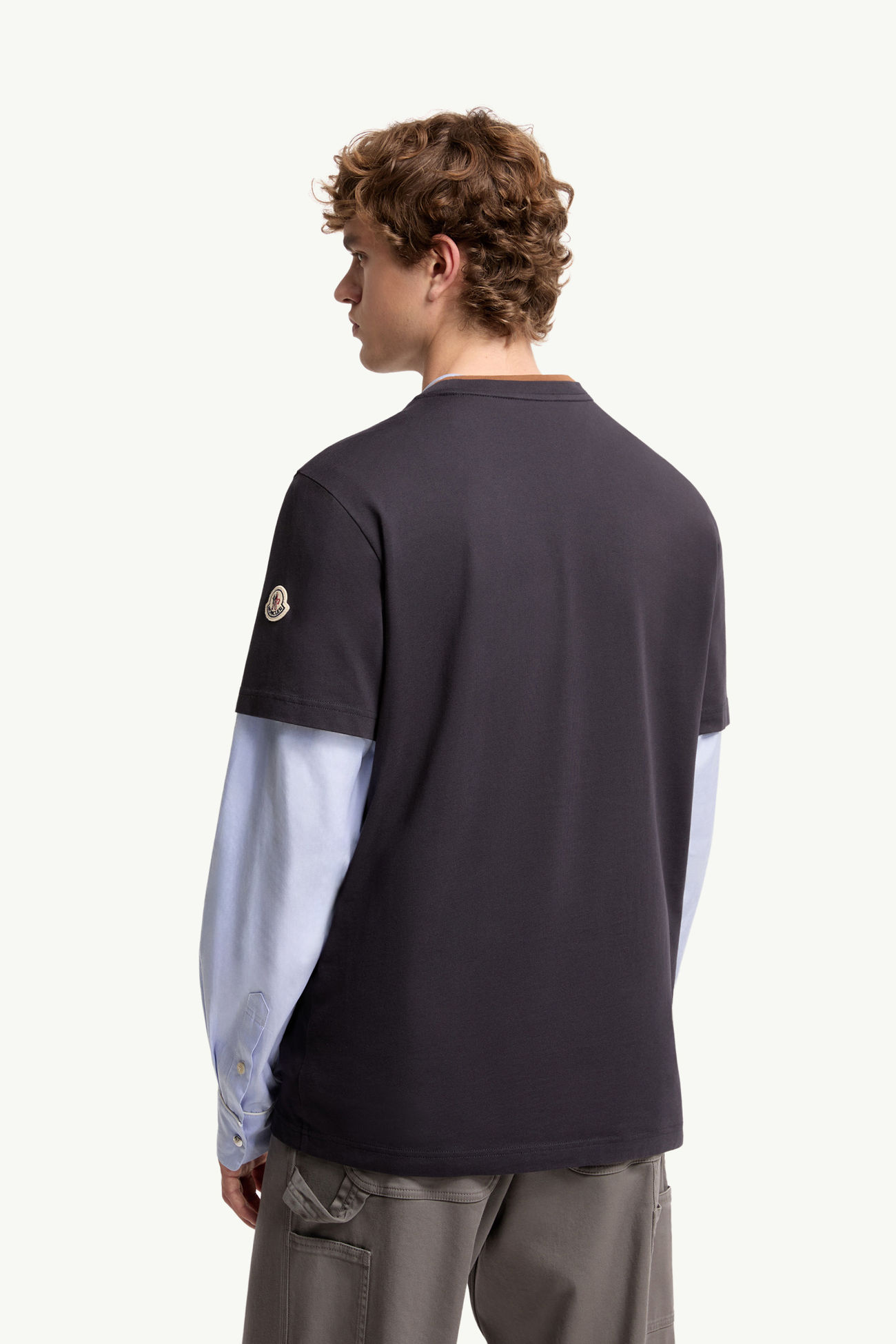 T-shirt con logo ricamato in cotone Uomo Blu Navy Moncler 4