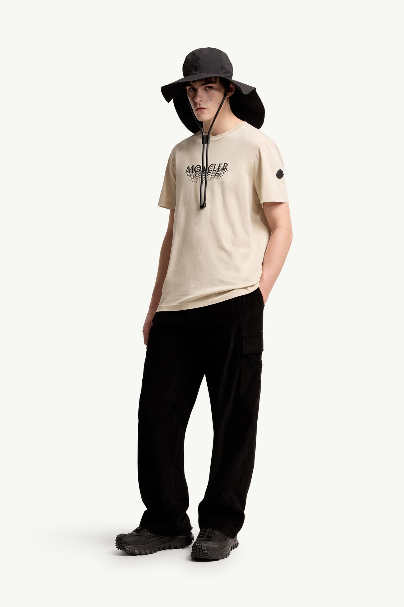 Camiseta de jersey de algodón con logotipo Hombre Beige Claro Moncler 0