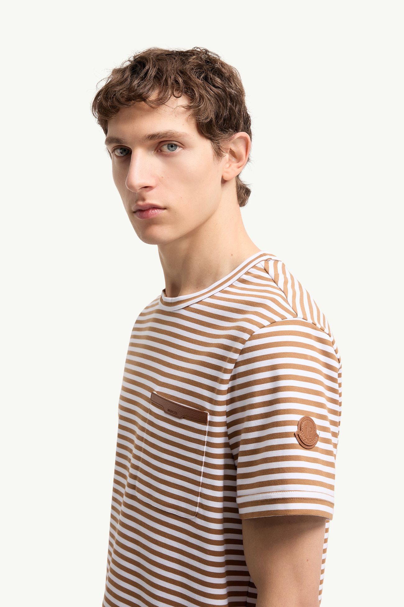 Gestreiftes T-Shirt aus Baumwolle Herren Beige & Weiss Moncler 1