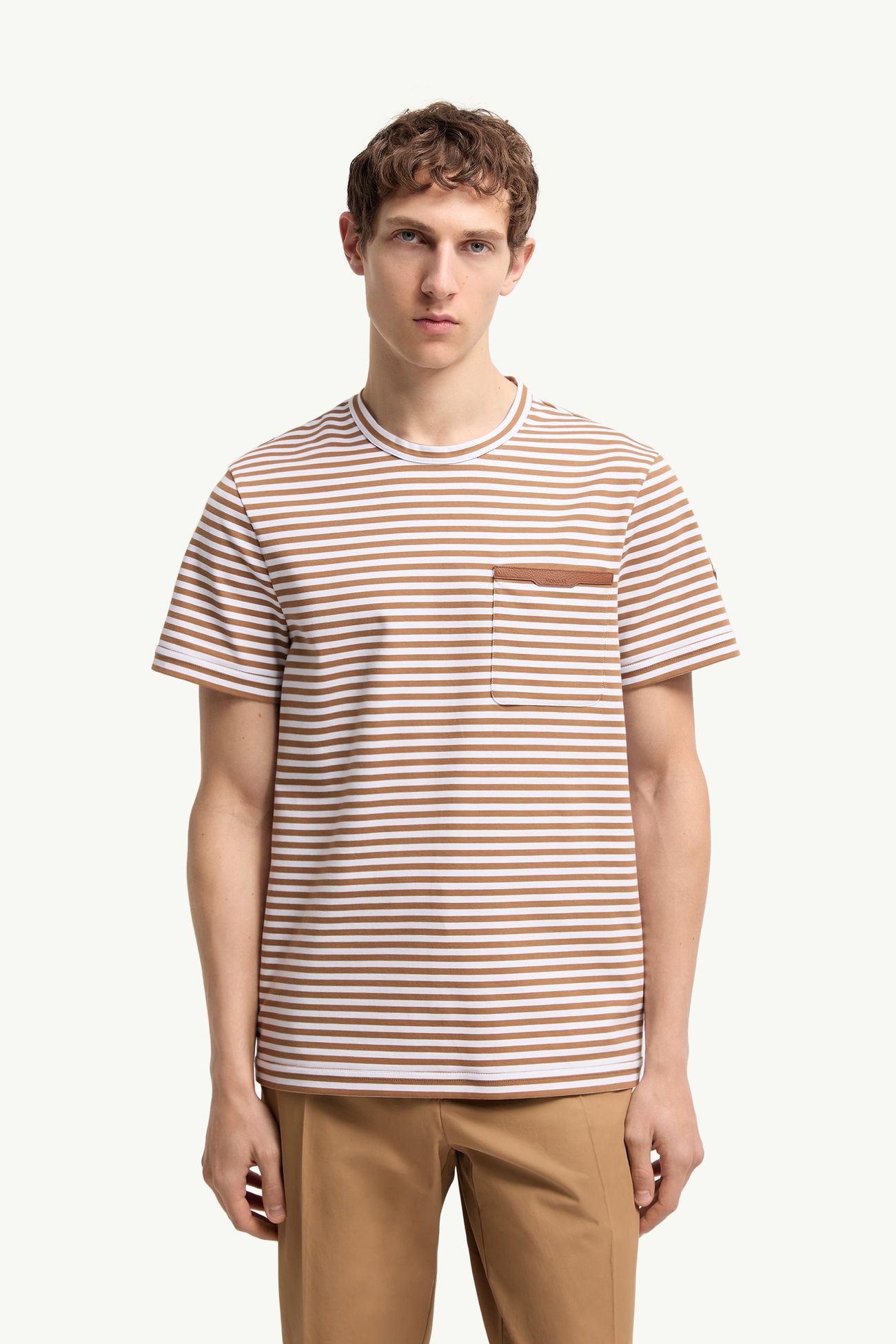 Camiseta de algodón de rayas Hombre Beige & Blanco Moncler 3