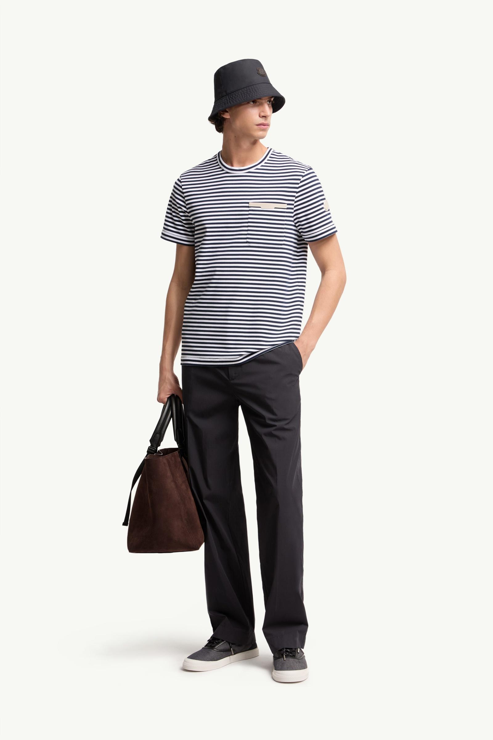 White & Blue Striped Cotton T-Shirt - Polos & T-shirts for Men