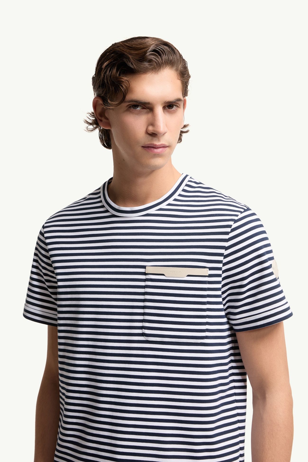 Camiseta de algodón de rayas Hombre Blanco & Azul Moncler 5
