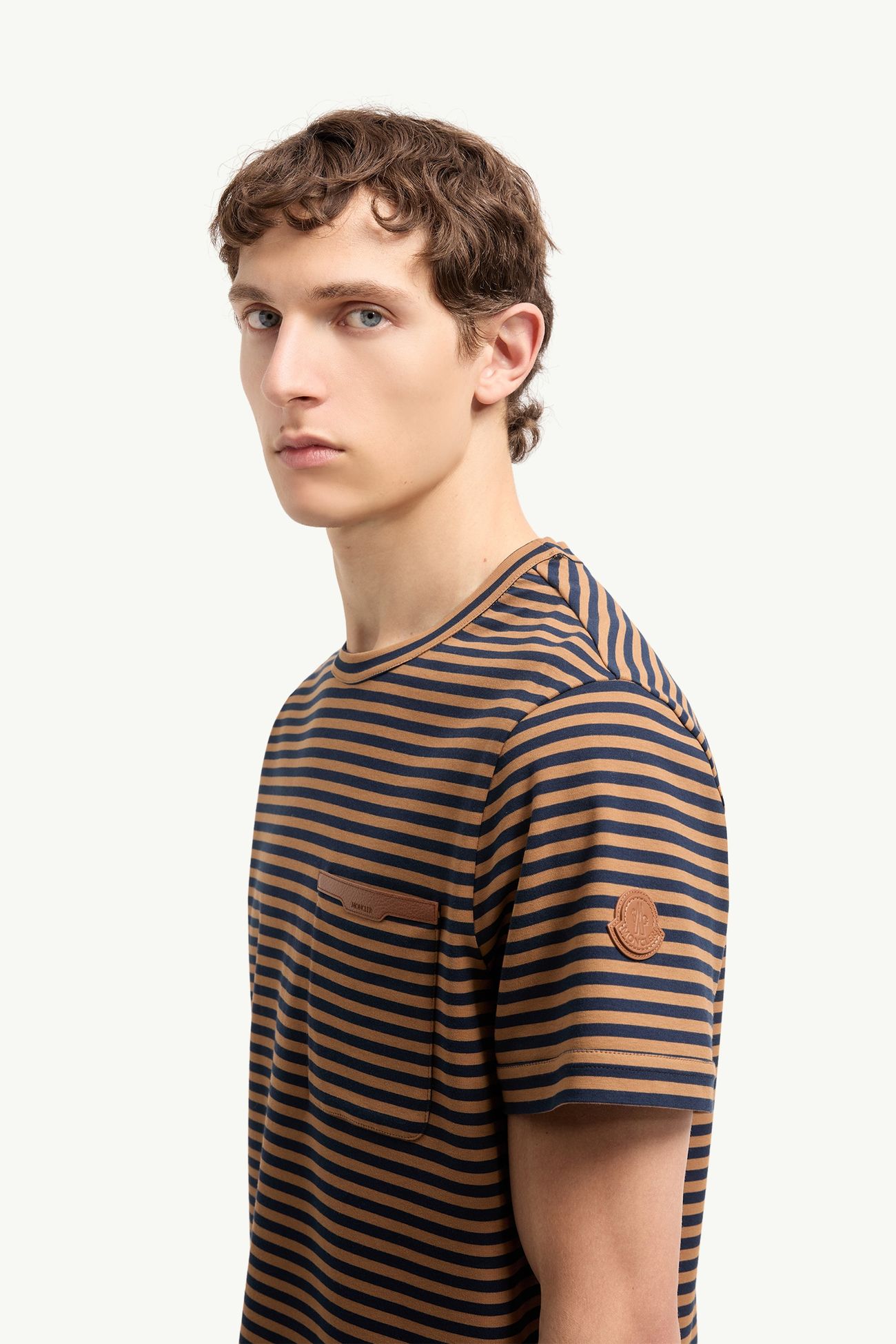 Camiseta de algodón de rayas Hombre Beige & Azul Marino Moncler 1