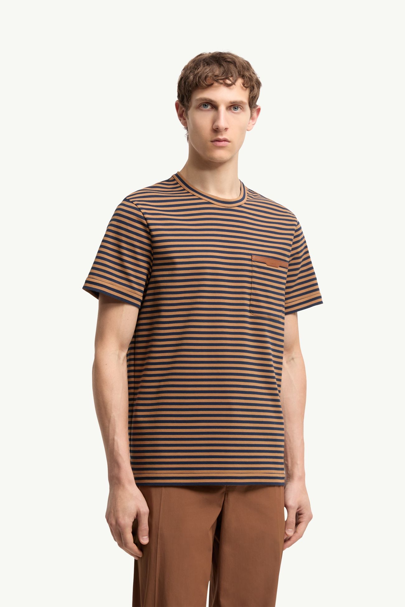 Camiseta de algodón de rayas Hombre Beige & Azul Marino Moncler 3