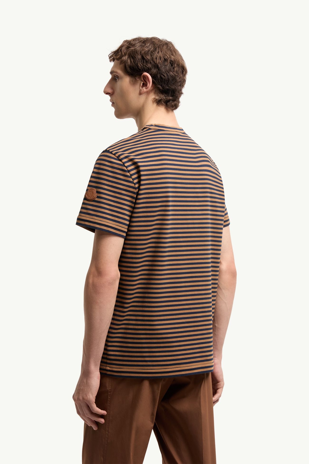 Striped Cotton T-Shirt Men Beige & Navy Blue Moncler 4