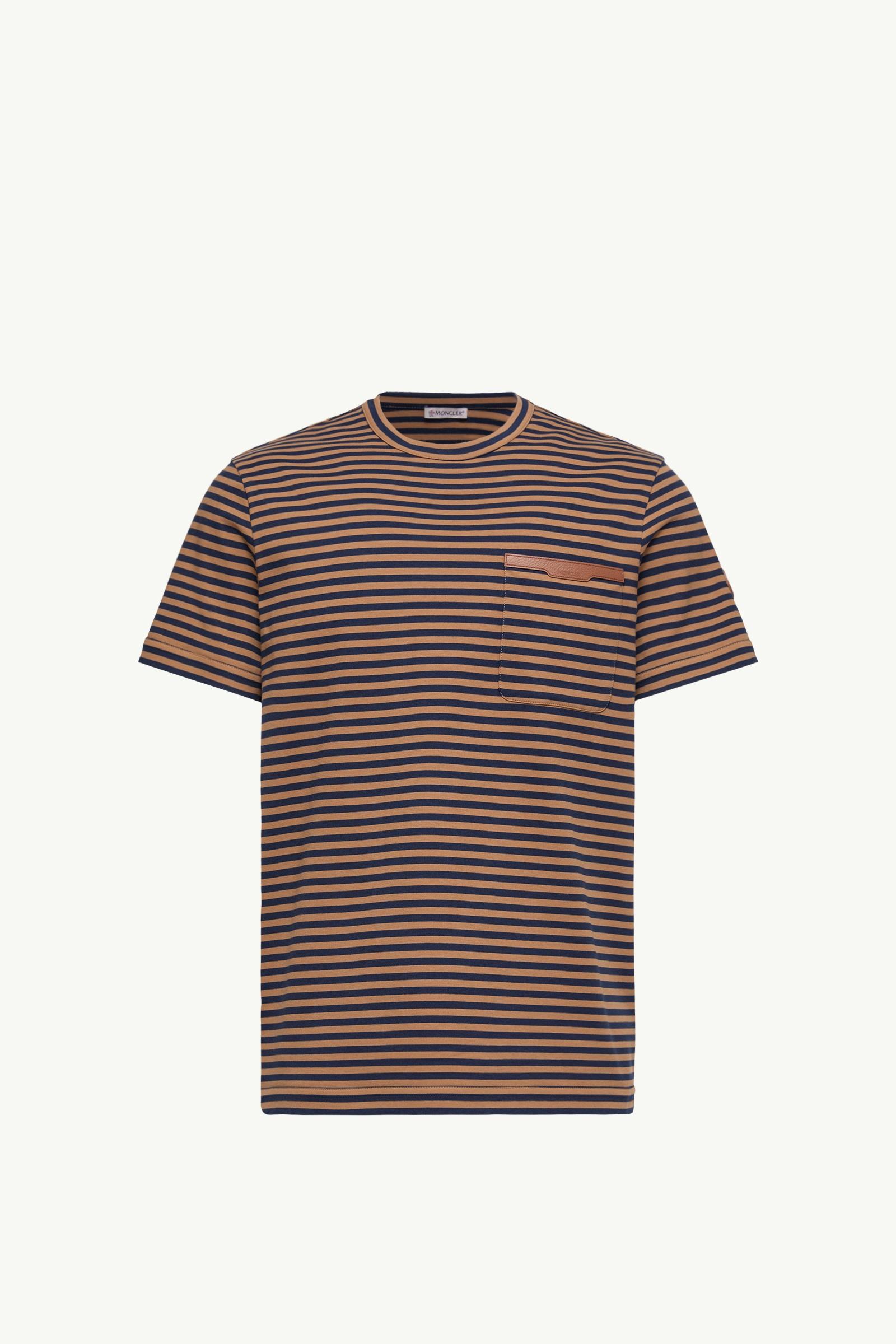 Striped Cotton T-Shirt Men Beige & Navy Blue Moncler