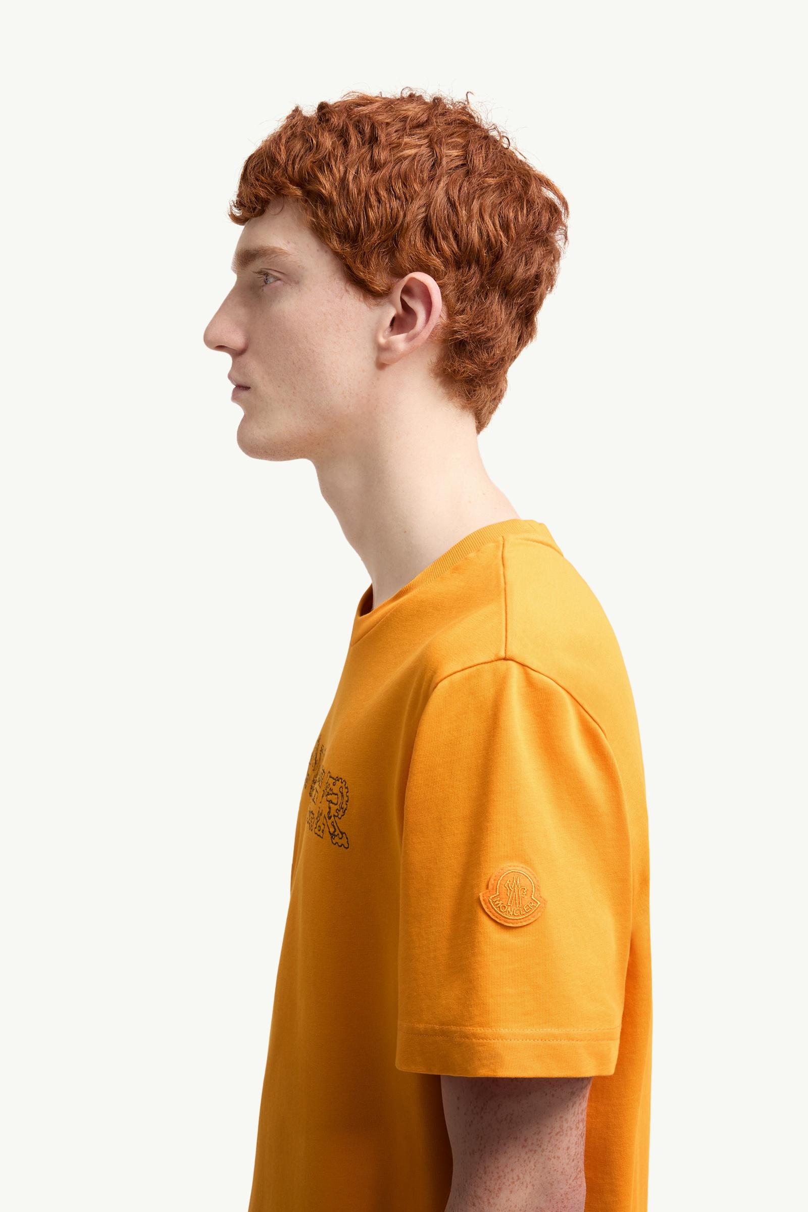 Yellow Space Embroidered Logo Cotton T-Shirt - Polos & T-shirts