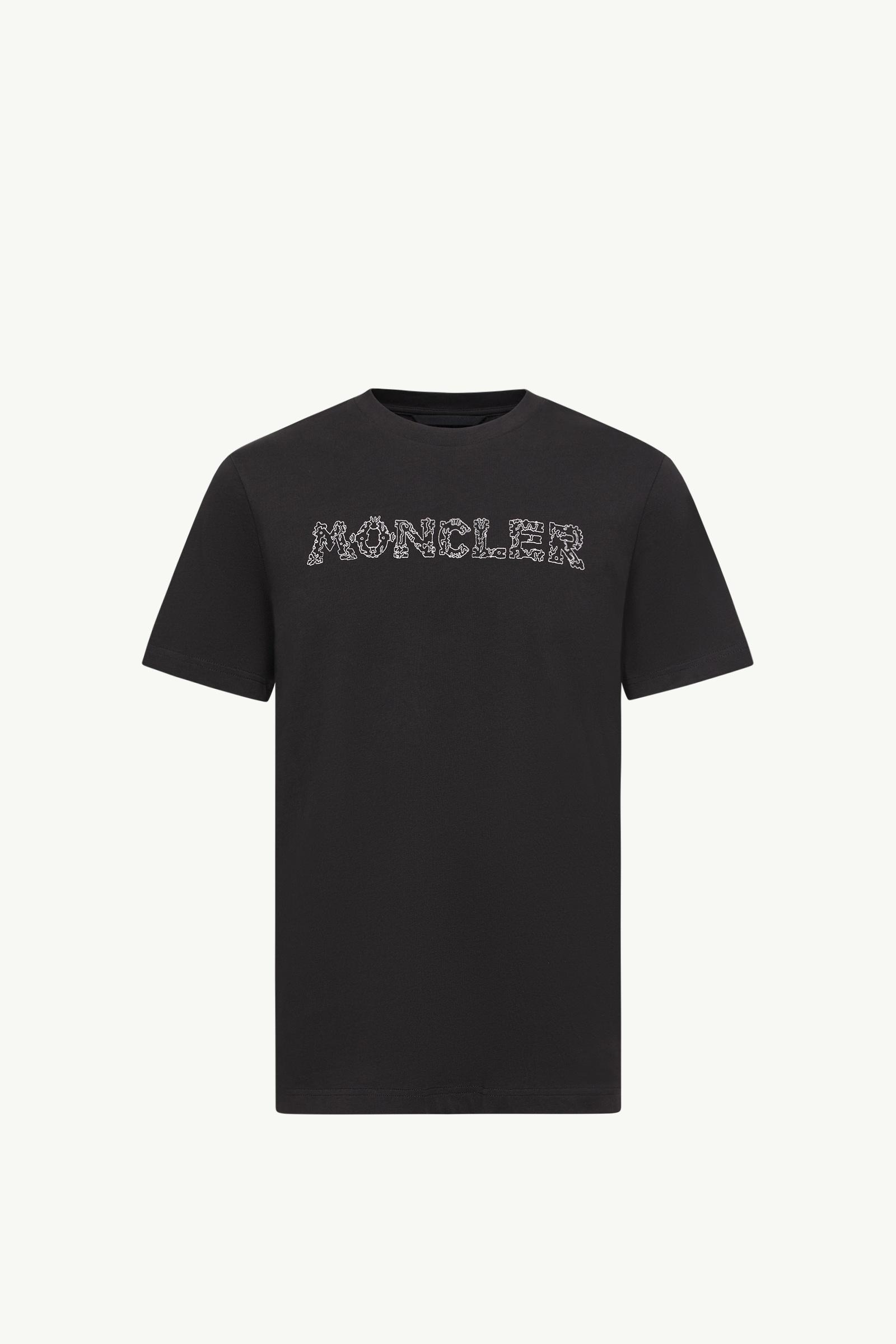 Space Embroidered Logo Cotton T-Shirt Men Black Moncler