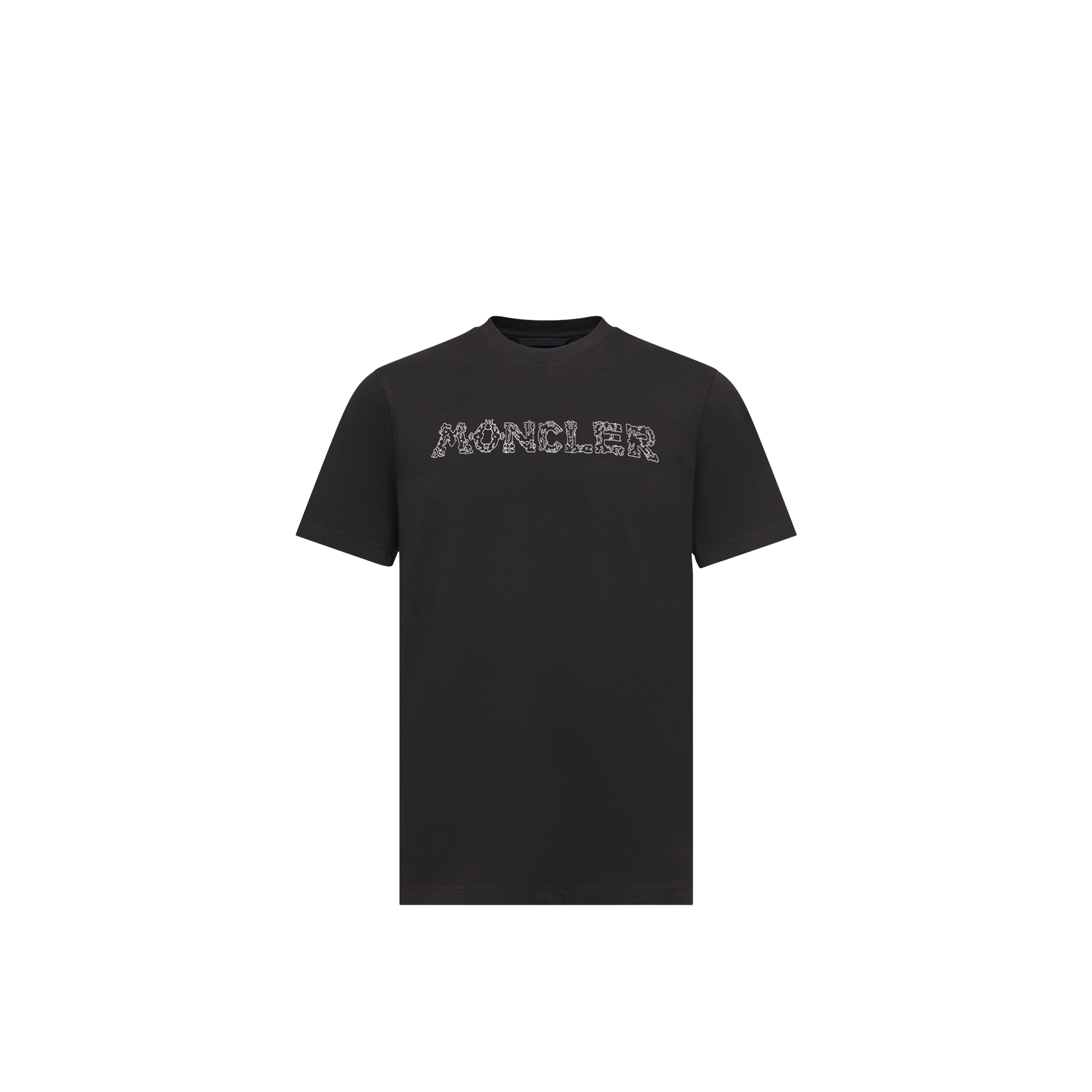Moncler   Space Embroidered Logo Cotton T-Shirt for Men in Black, Size: Xl