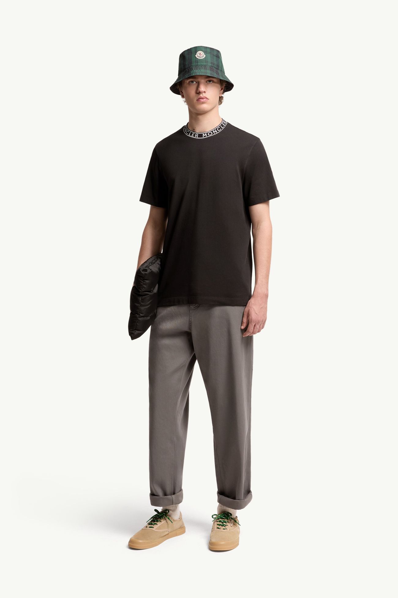 T-shirt en coton à finitions logo Hommes Noir Moncler 0