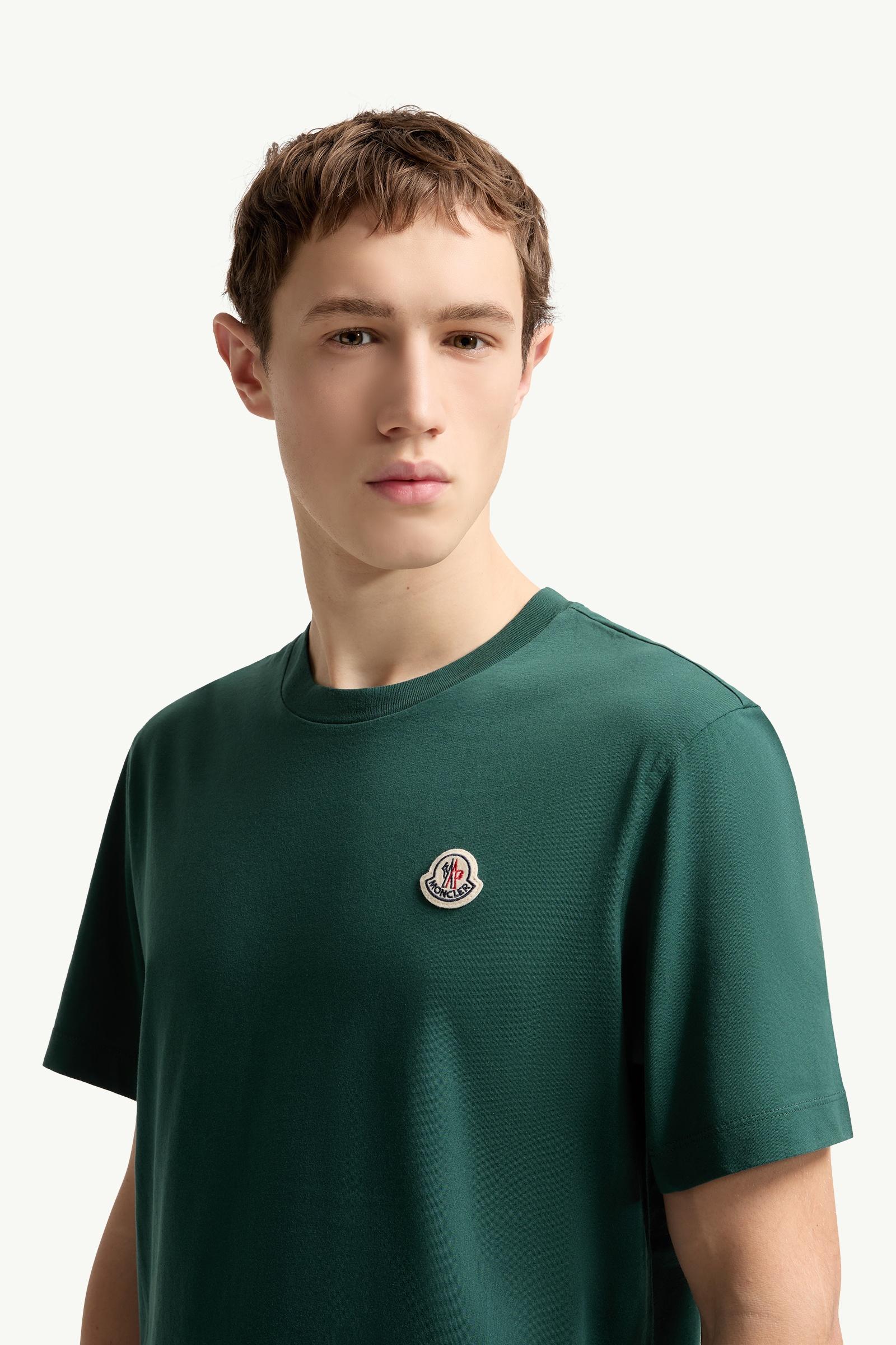 MONCLER - MONCLER ベロア Tシャツ グリーン モンクレール ベルベット デカロゴ Logo Patch Cotton T-Shirt (Pack of Three) - Polos & T-shirts for