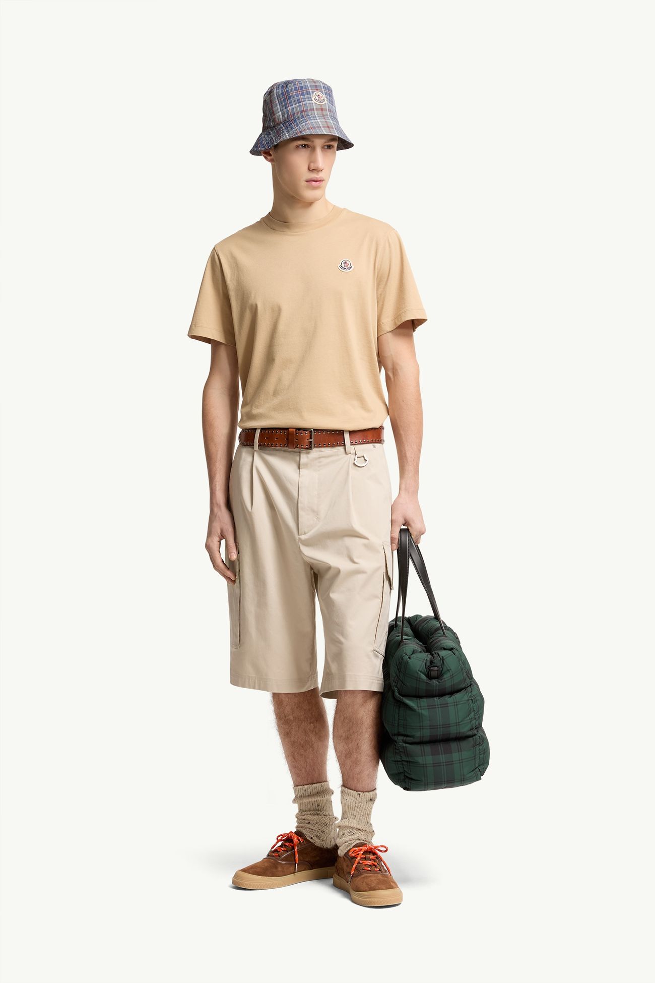 T-shirt in cotone con patch logato (Set da tre) Uomo Bianco, Beige e Blu Navy Moncler 0