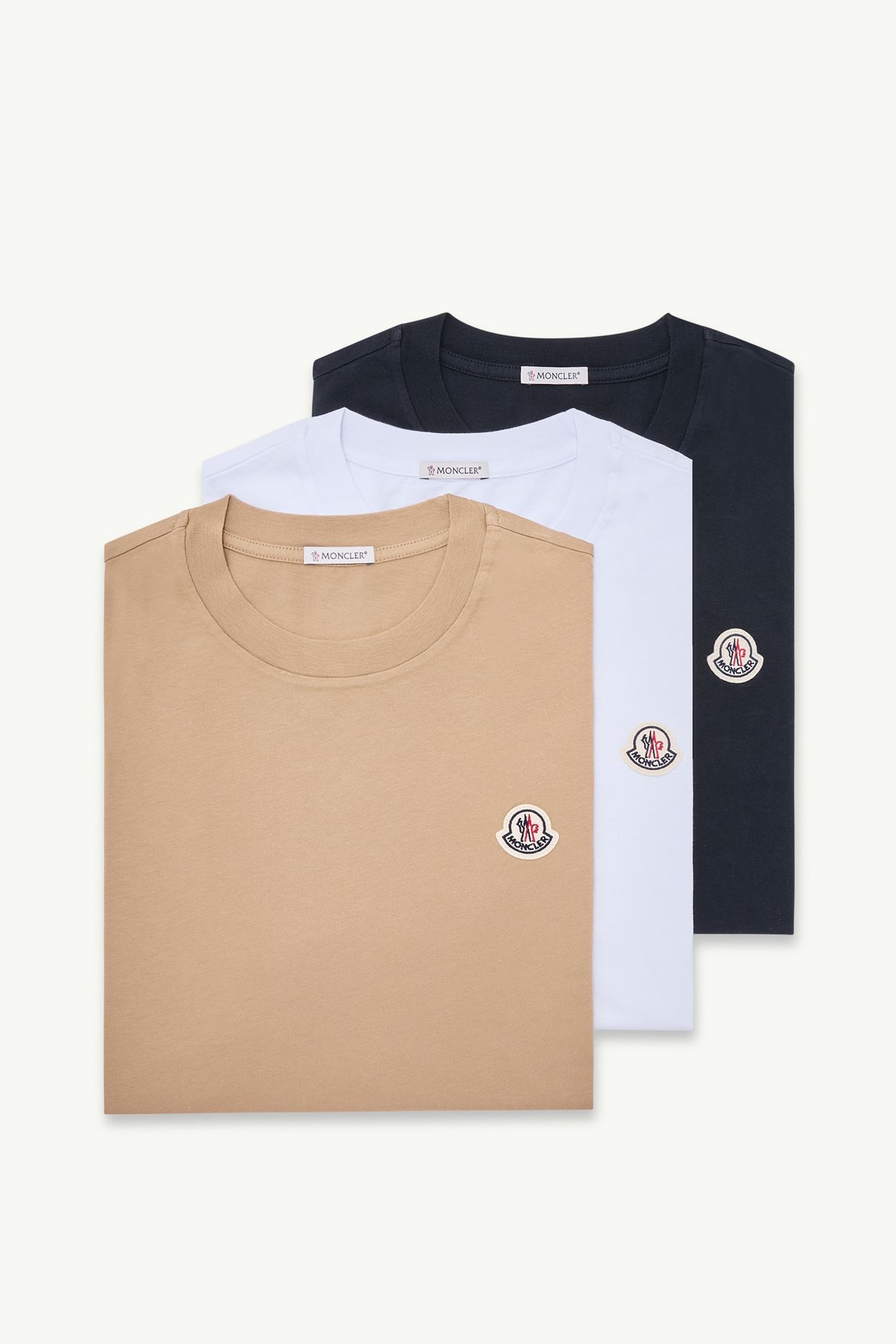 T-shirts en coton à logo (lot de 3) Hommes Blanc Et Beige Et Bleu Marine Moncler 2