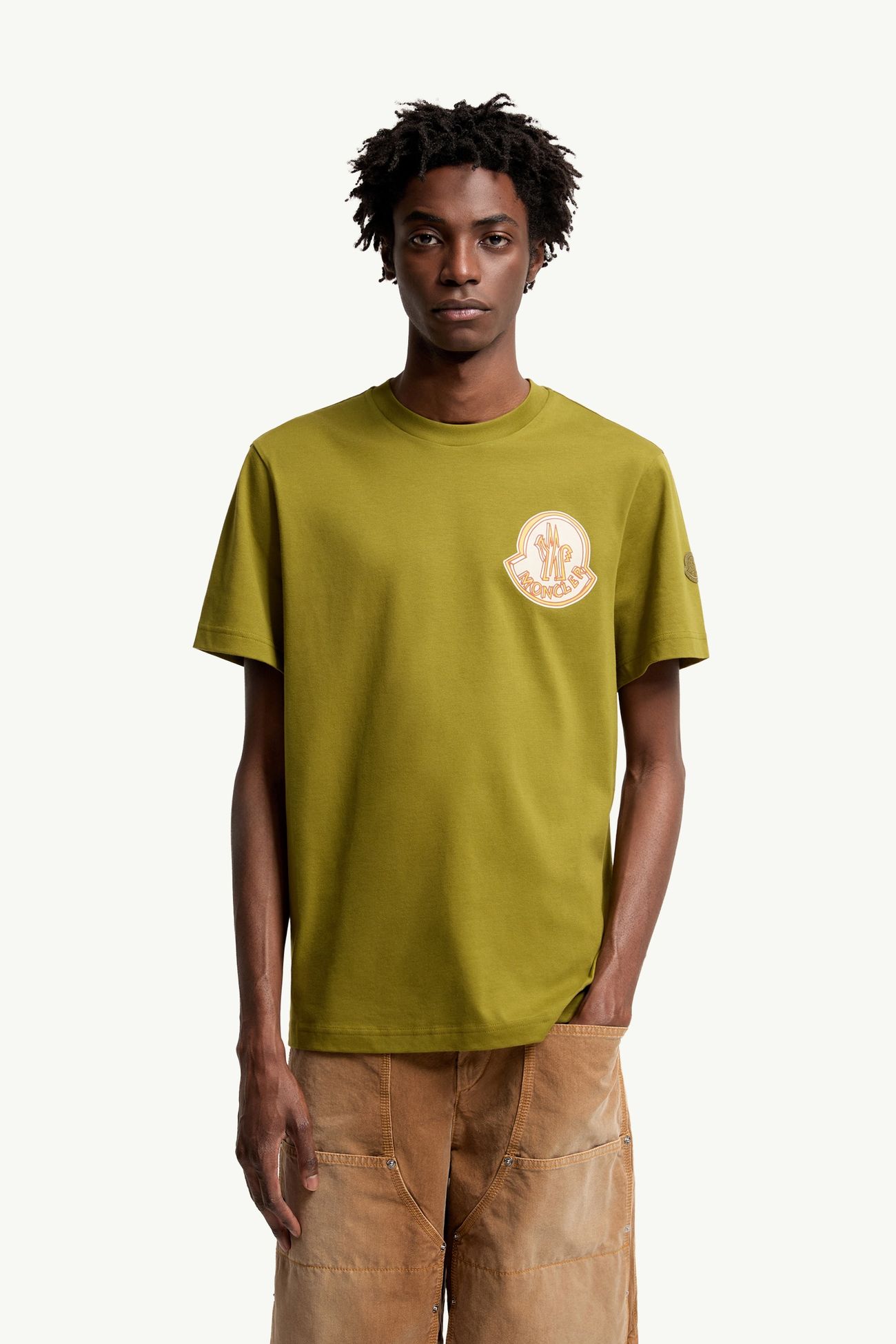 T-shirt logata in cotone Uomo Verde Oliva Moncler 3