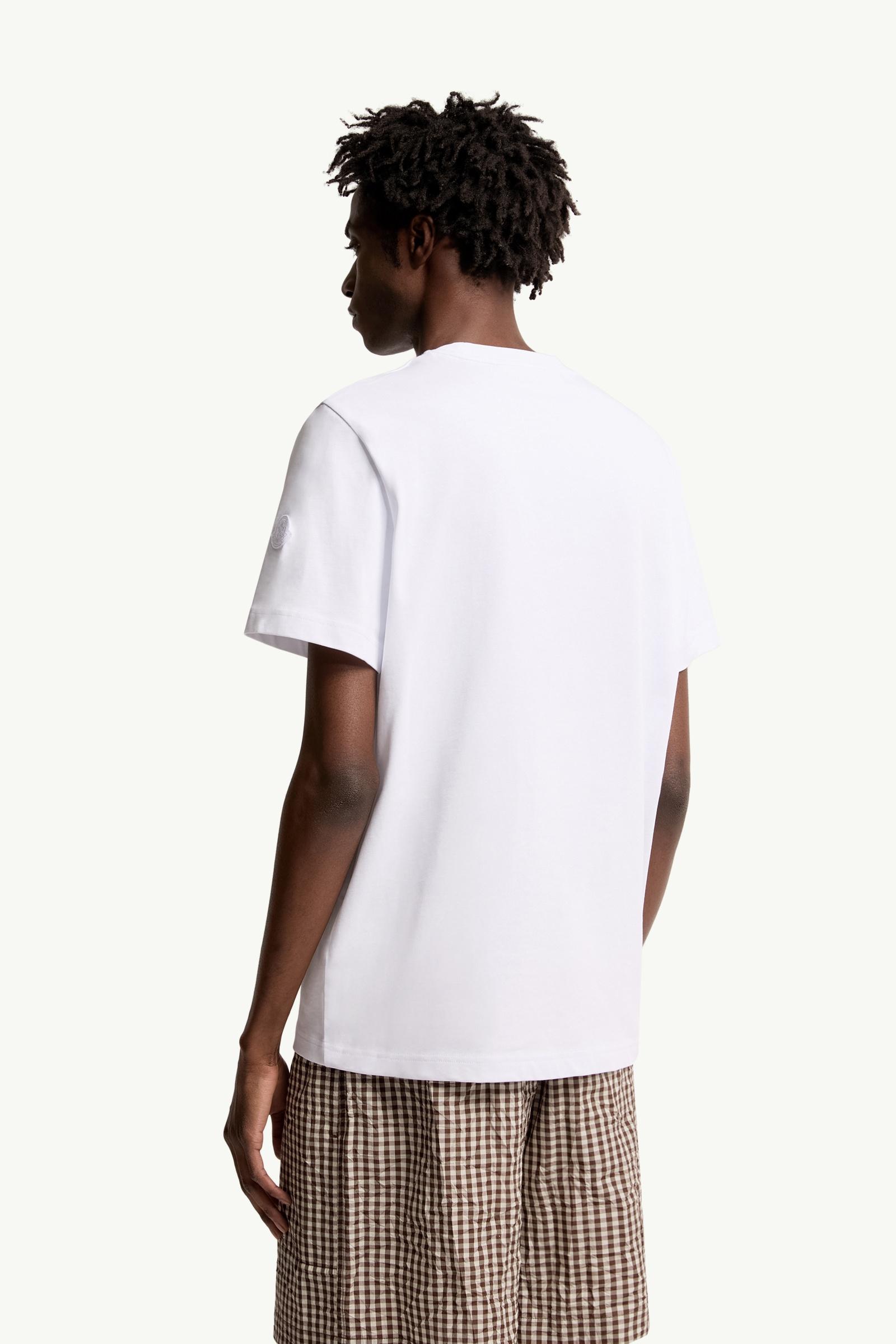 White Sketch Embroidered Logo Cotton T-Shirt - Polos & T-shirts