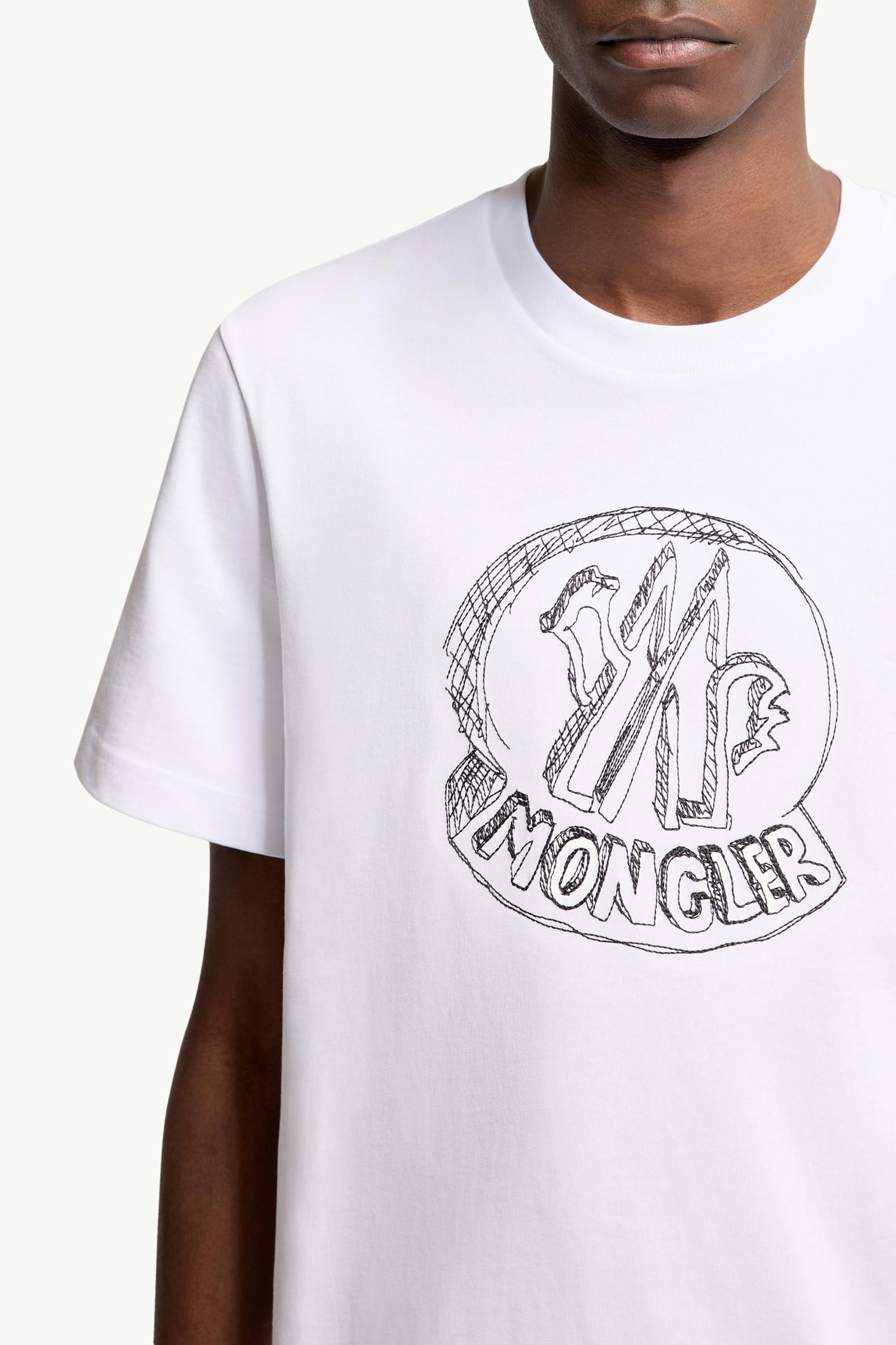 White Sketch Embroidered Logo Cotton T-Shirt - Polos & T-shirts