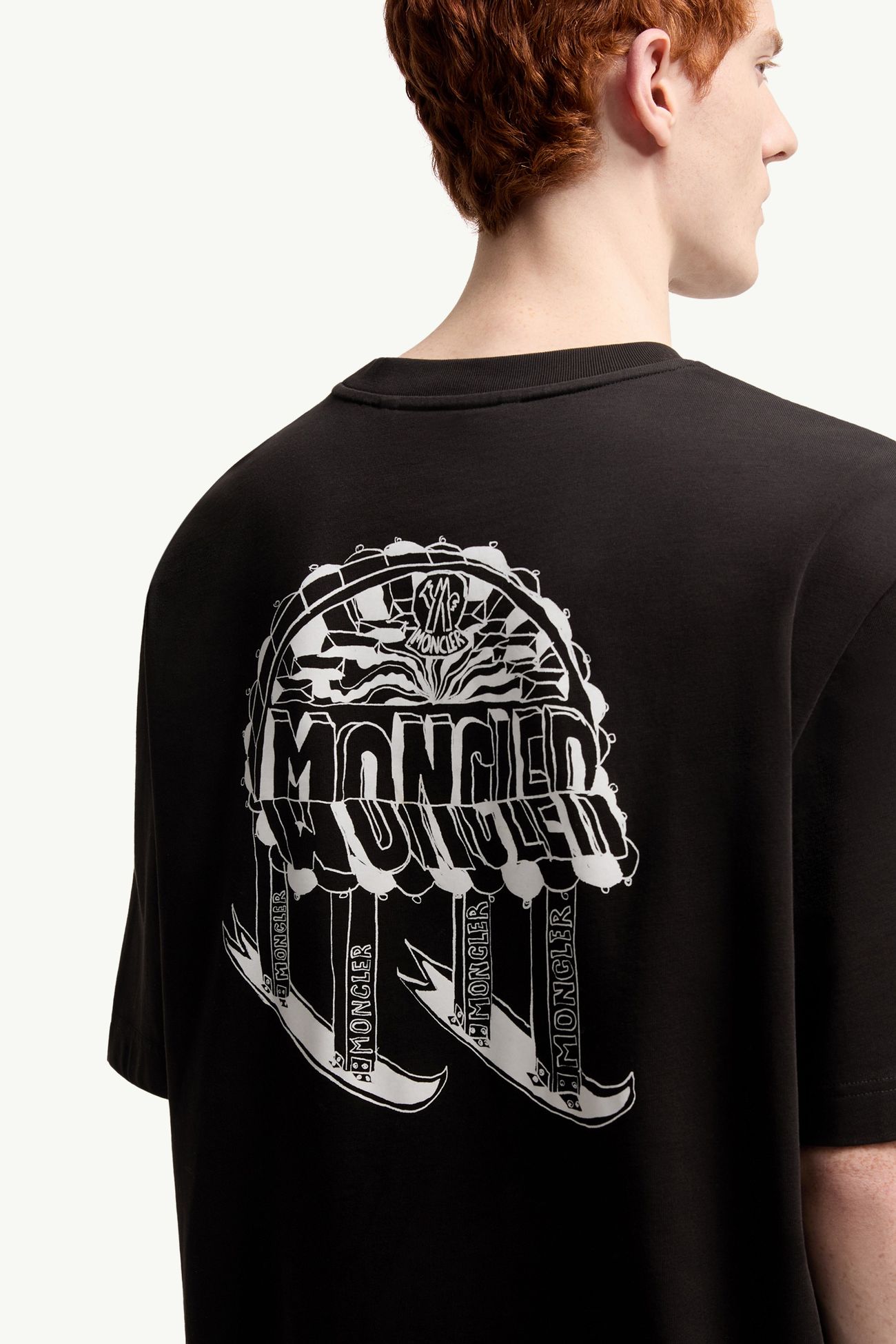 Camiseta de algodón con logotipo bordado efecto boceto Hombre Negro Moncler 5