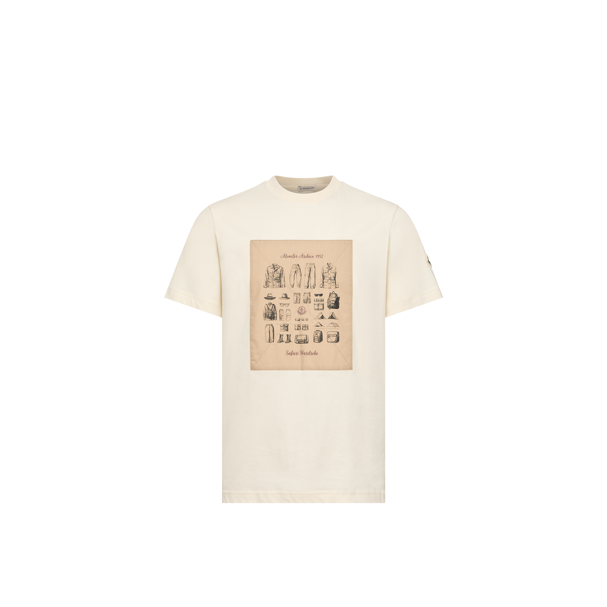 Moncler   Safari Wardrobe Print Cotton T-Shirt for Men in White, Size: M