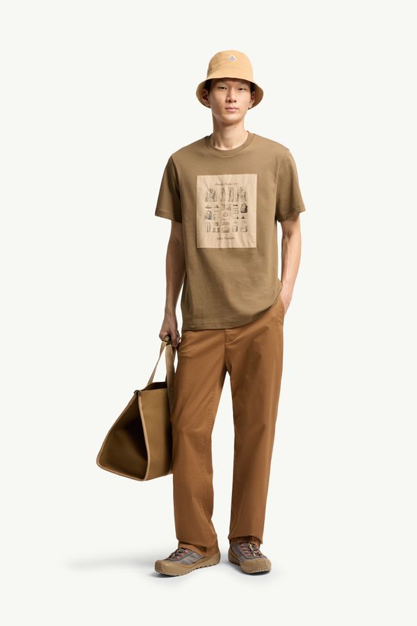 Camiseta de algodón con estampado de safari Hombre Verde Oliva Moncler 0