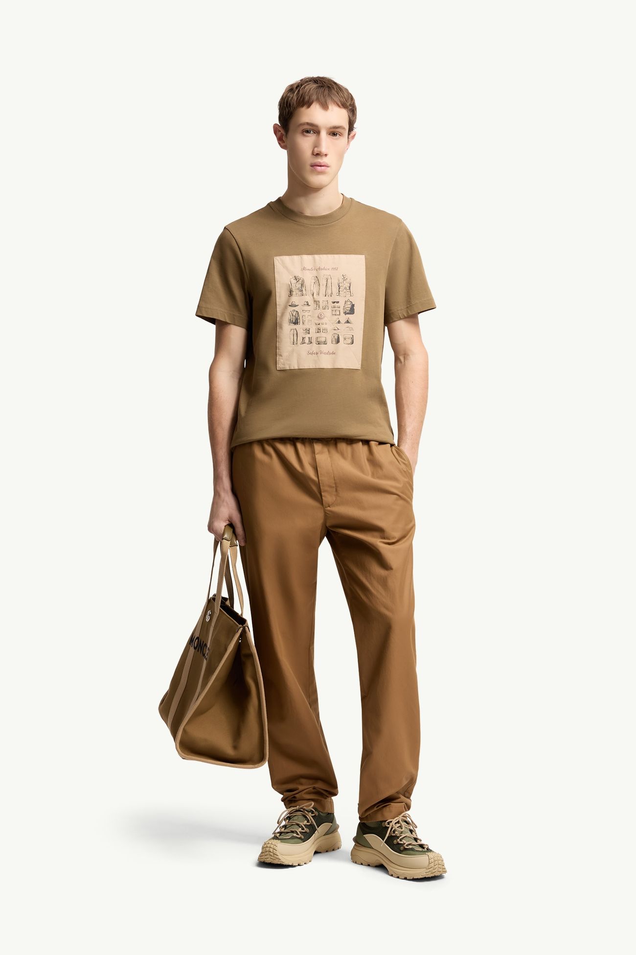 Safari Wardrobe Print Cotton T-Shirt Men Olive Green Moncler 0