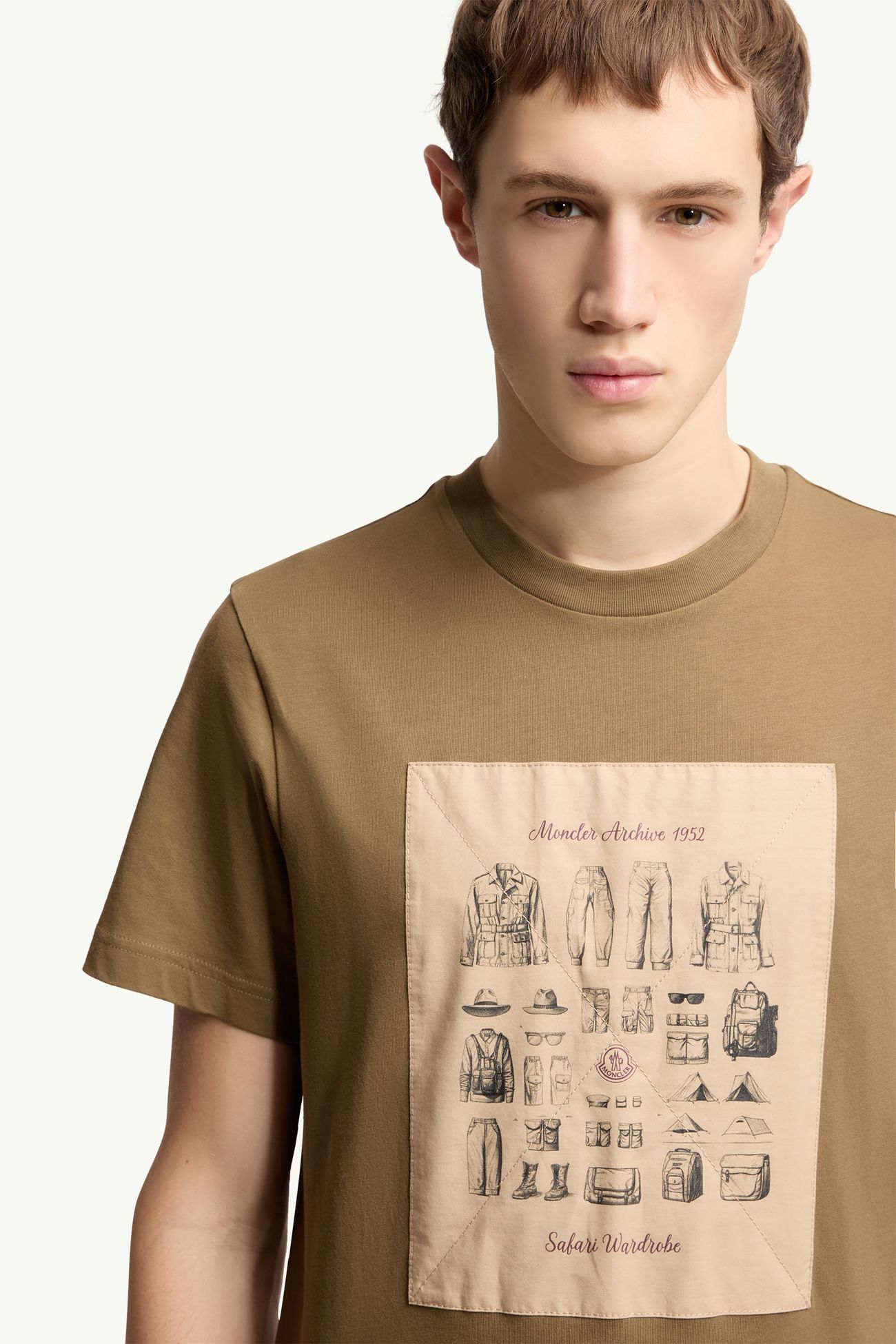 Camiseta de algodón con estampado de safari Hombre Verde Oliva Moncler 5